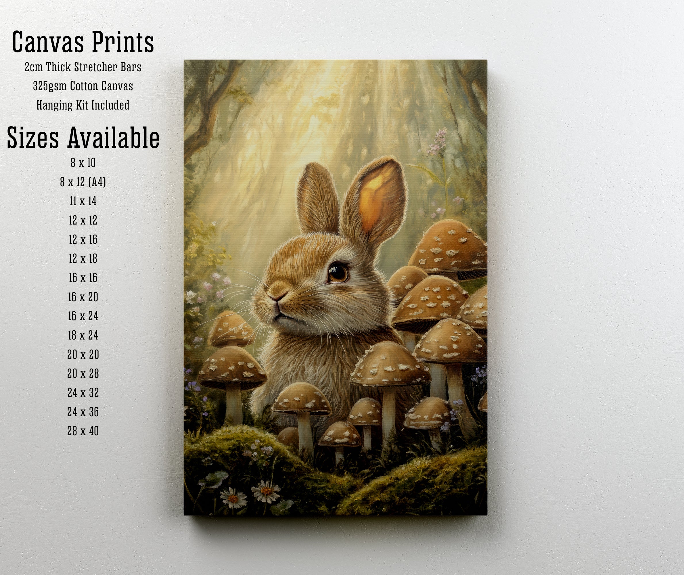 Woodland Rabbit Mushroom Art Print