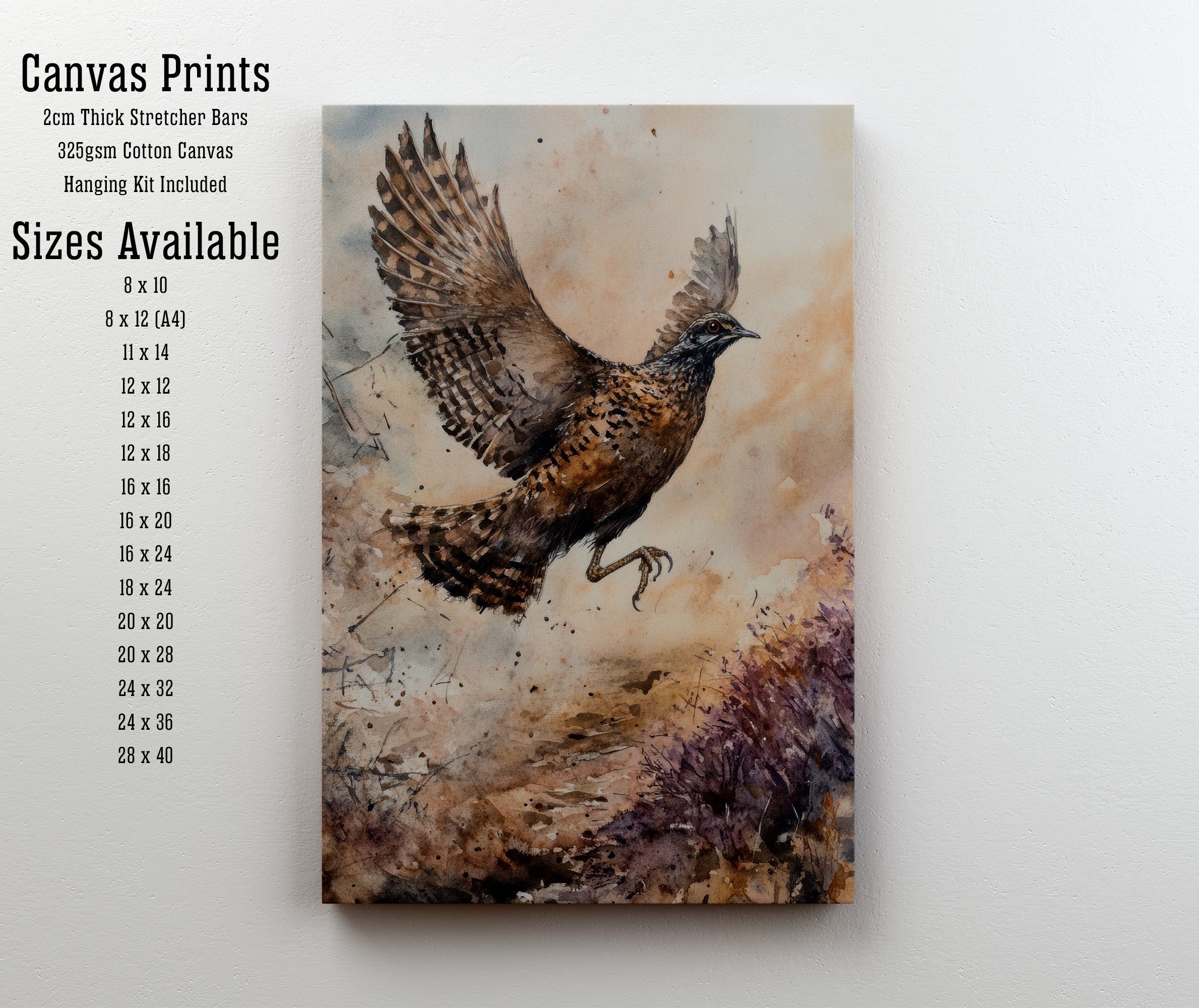 Flying Grouse Watercolour Art Print