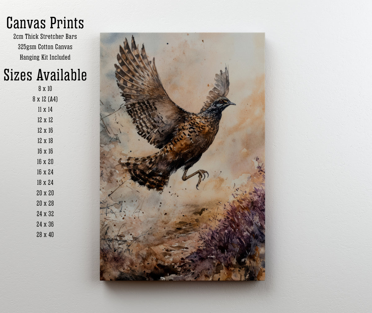 Flying Grouse Watercolour Art Print