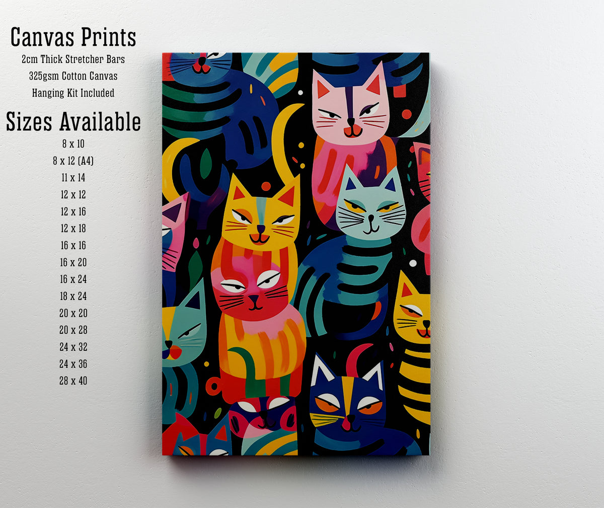 Colourful Cat Pattern Art Print