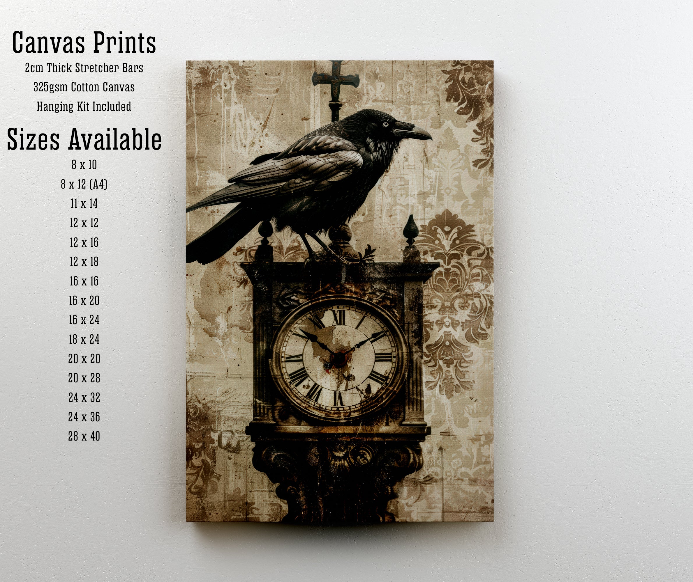 Gothic Raven Clock Art Print