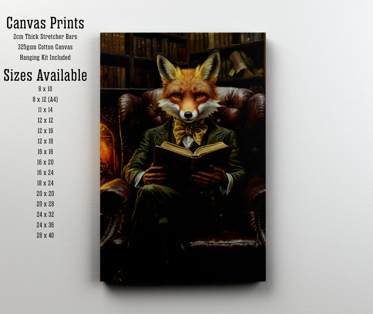 Dapper Fox Reading Dark Academia Art Print