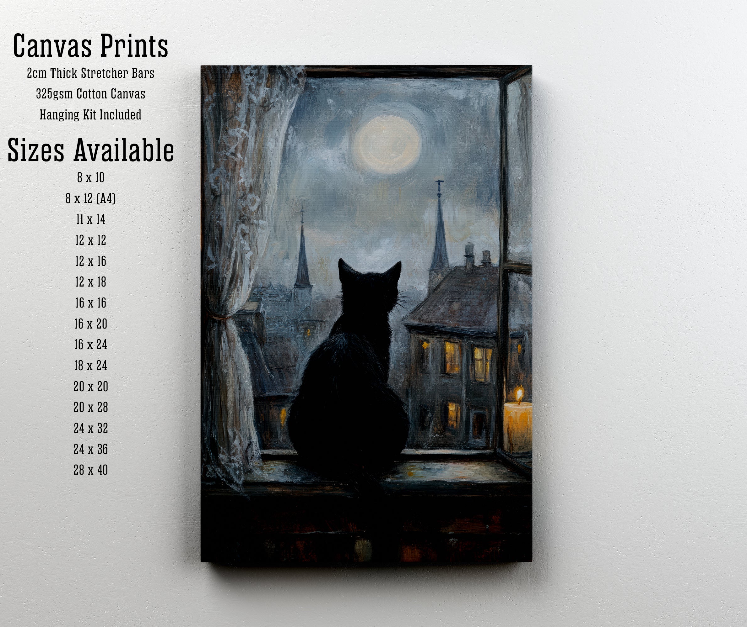 Black Cat Moonlit Window Art Print