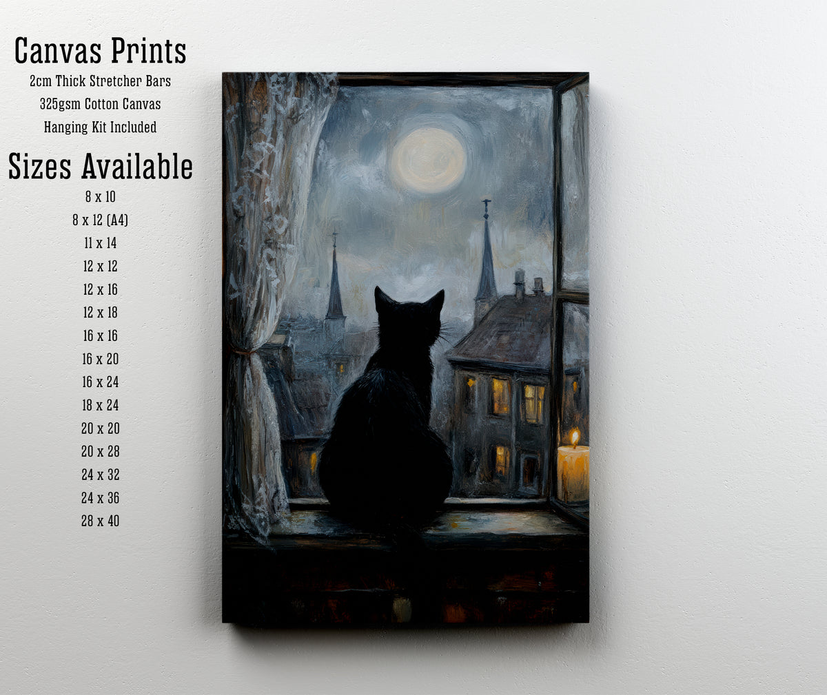 Black Cat Moonlit Window Art Print
