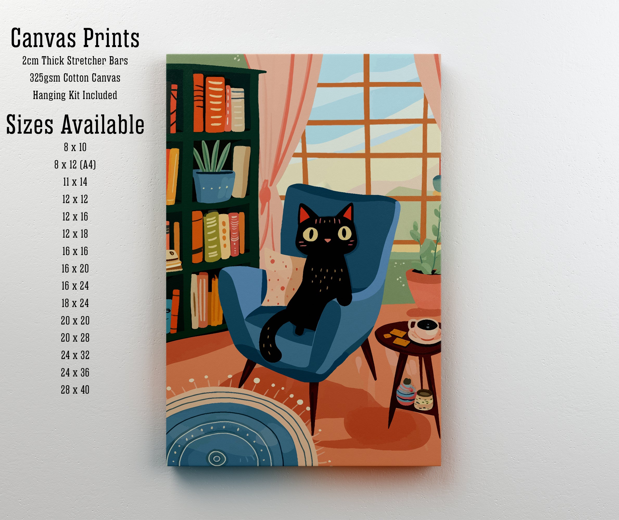 Black Cat Cozy Reading Nook Art Print