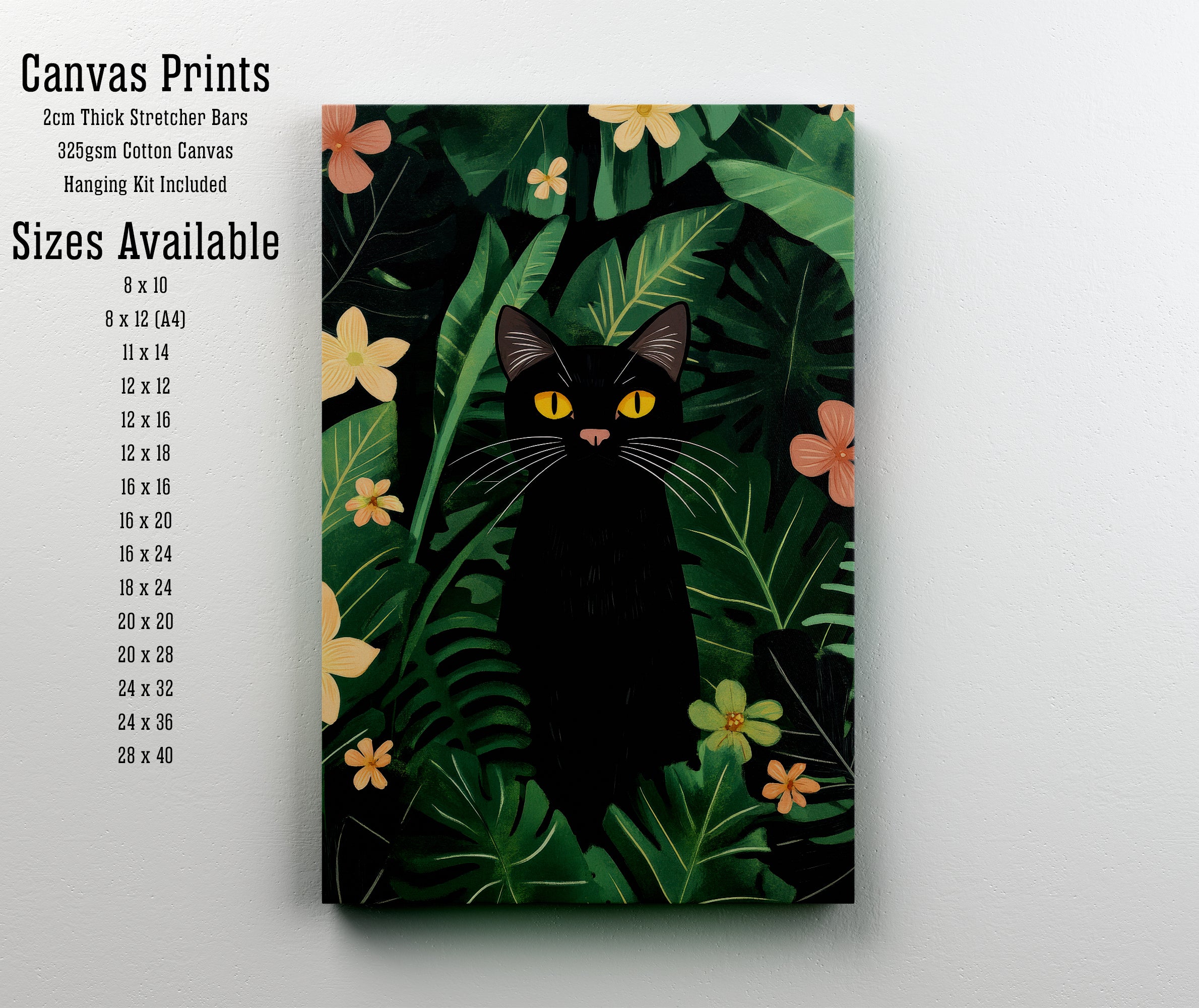 Black Cat Tropical Botanical Art Print