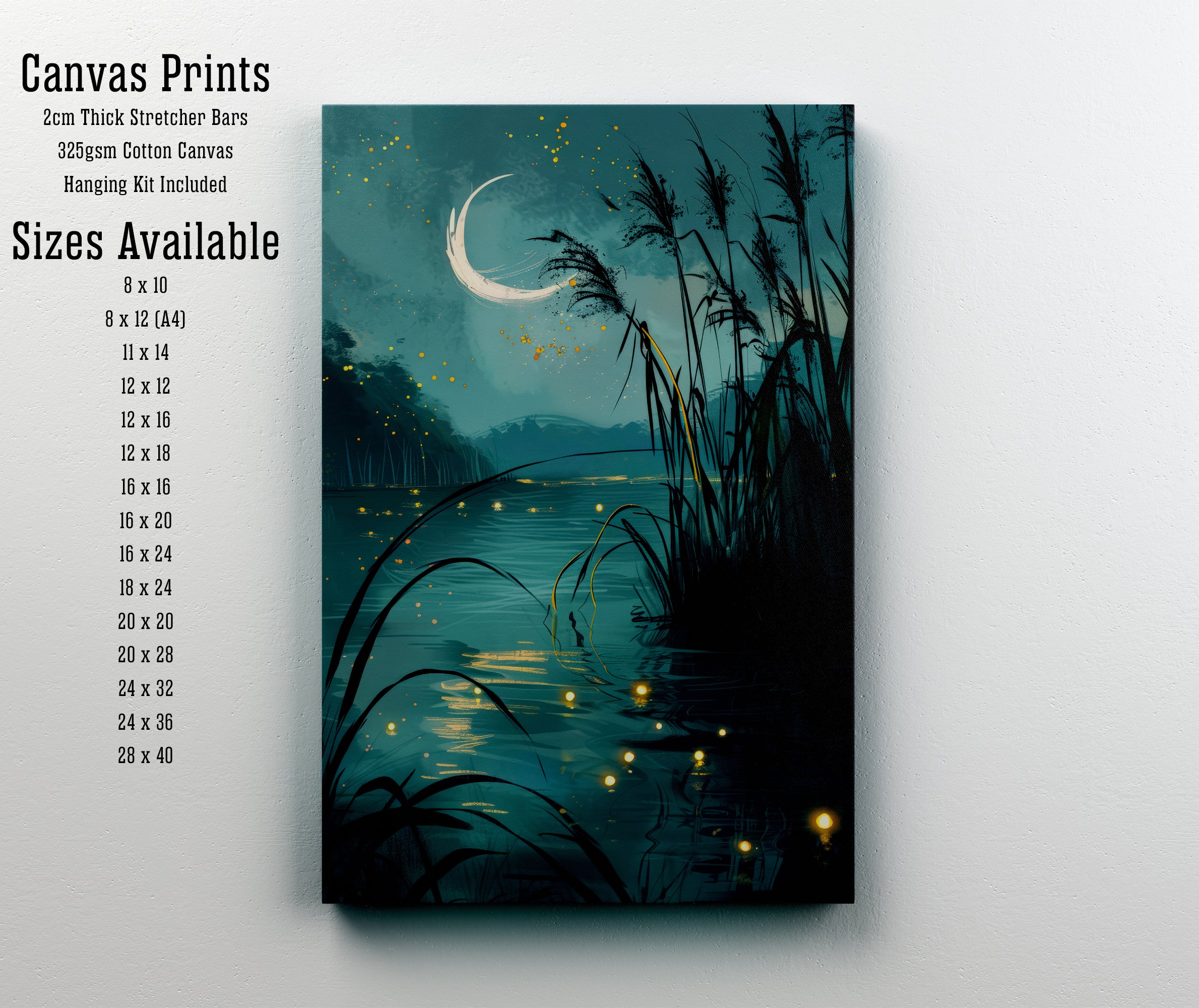 Moonlit Reed Wetland Art Print