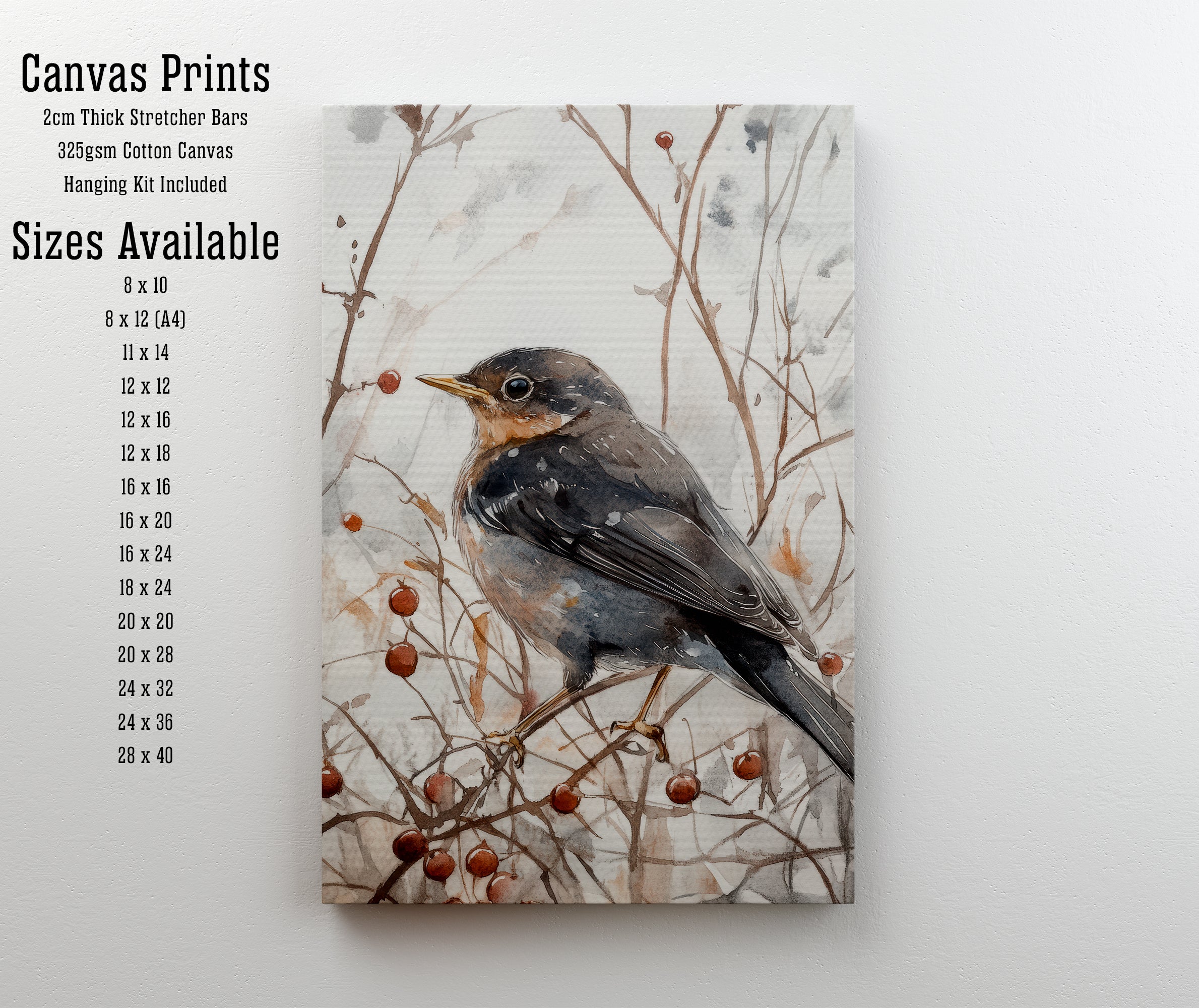 Blackbird Winter Berries Art Print