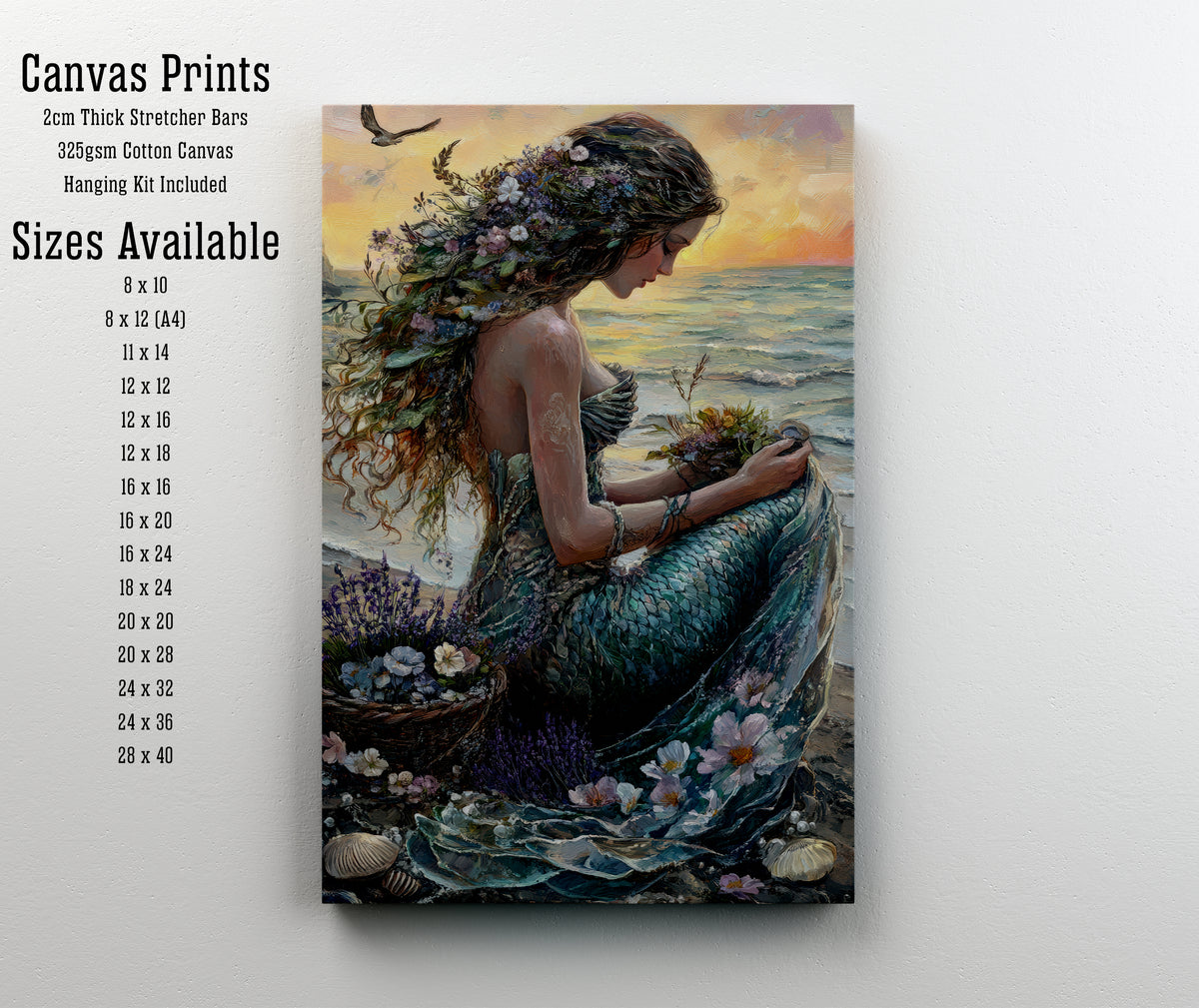 Floral Mermaid Seaside Art Print
