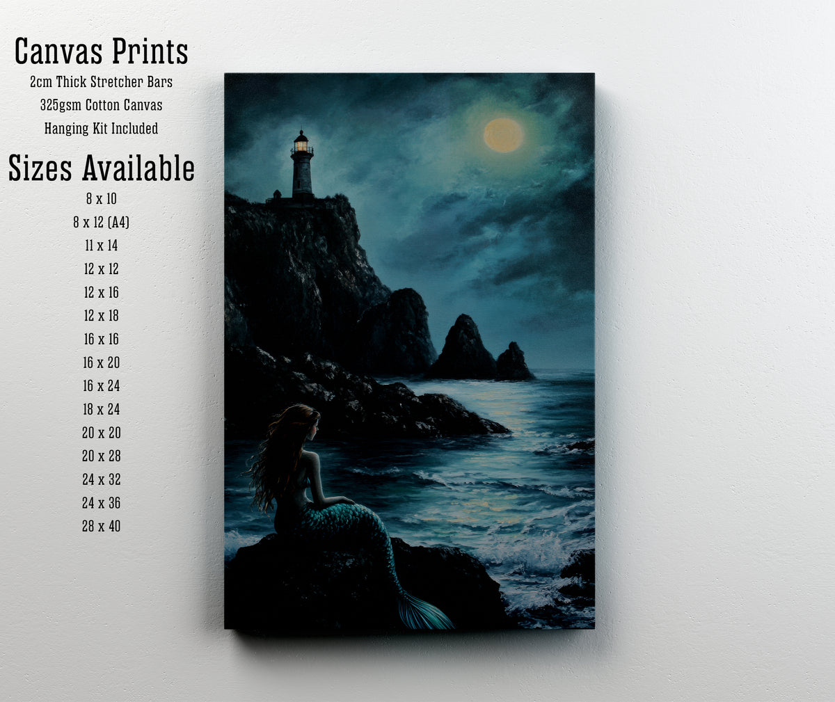 Moonlit Mermaid Lighthouse Art Print