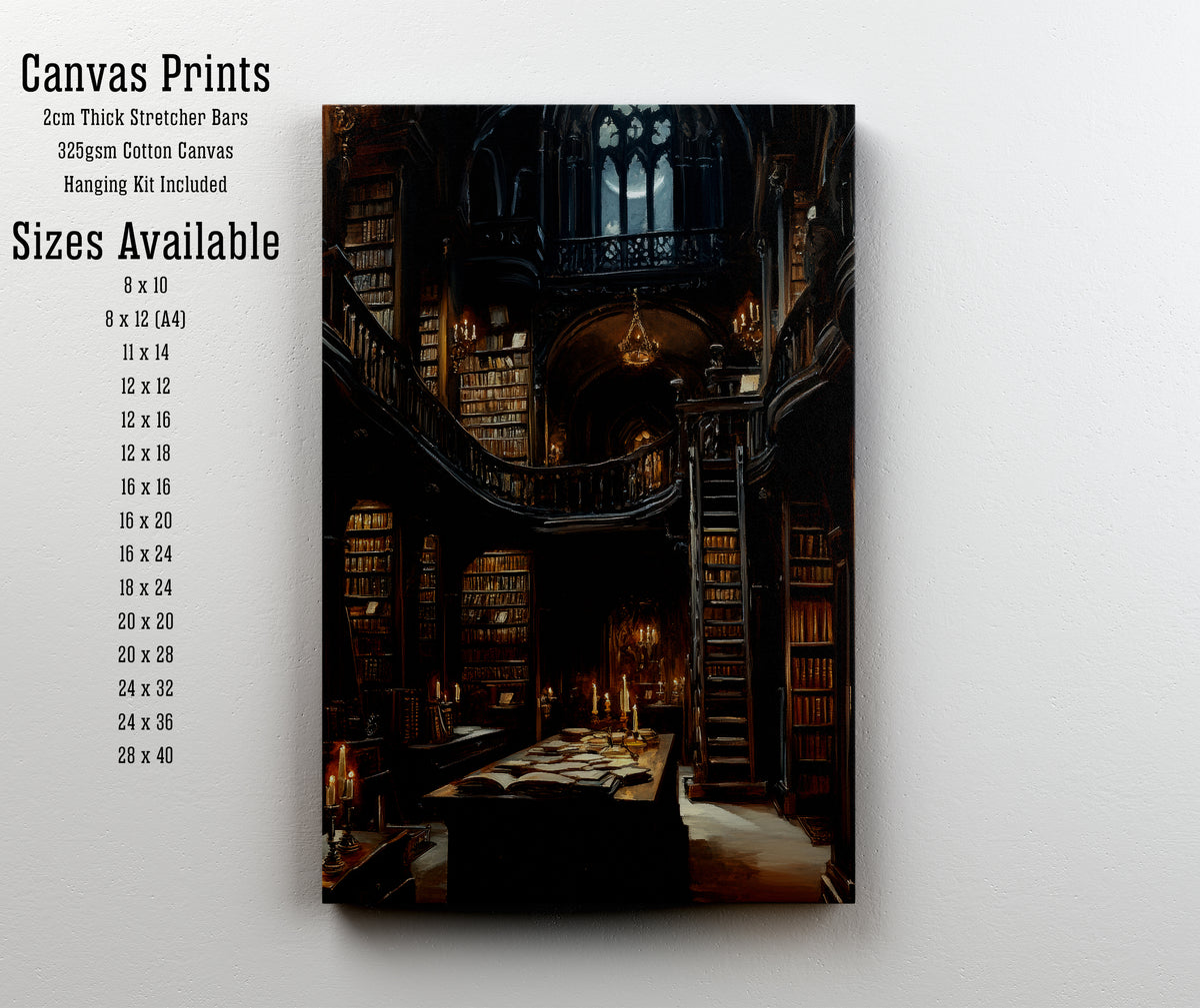 Gothic Candlelit Library Art Print