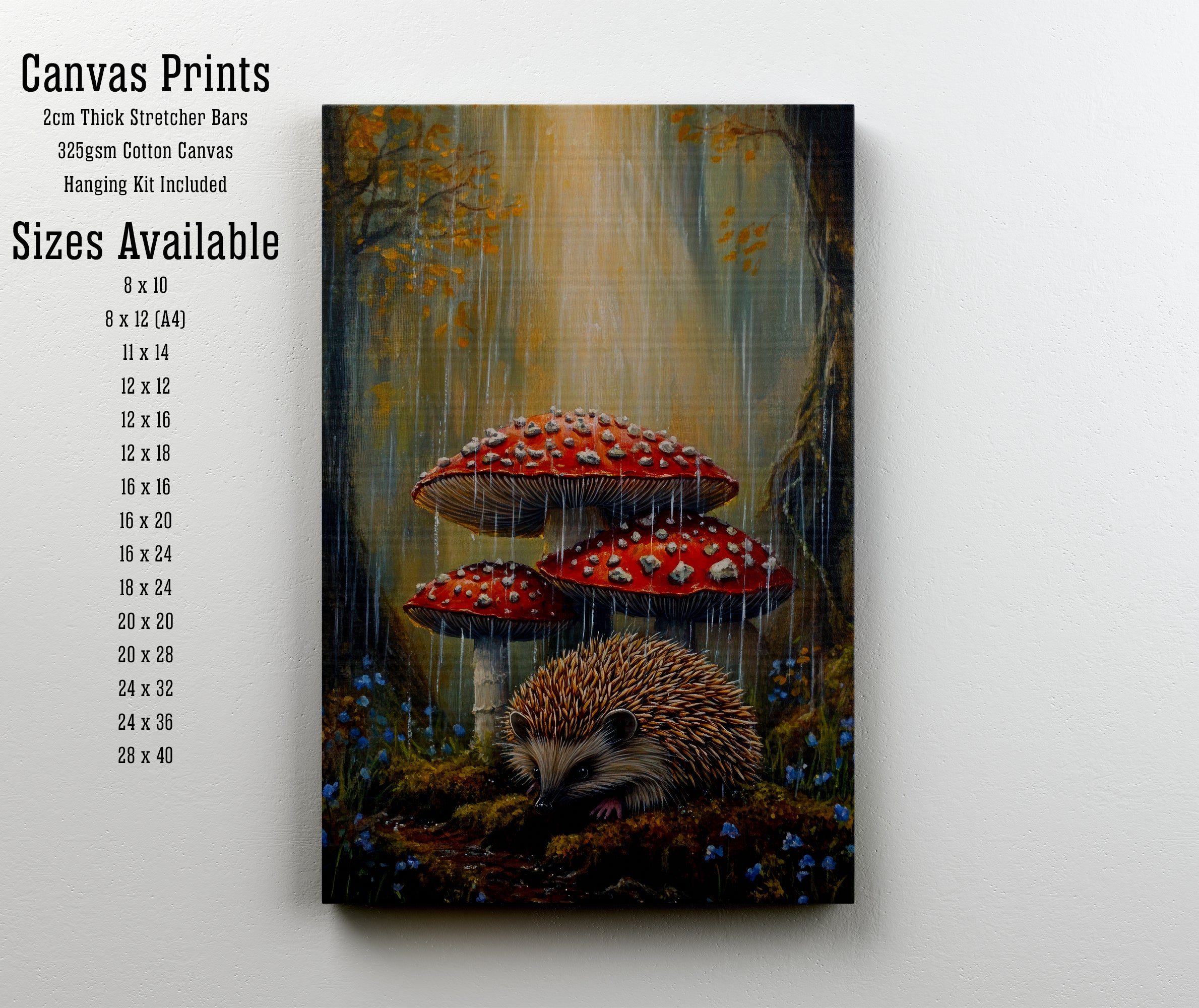 Hedgehog and Toadstools Woodland Art Print