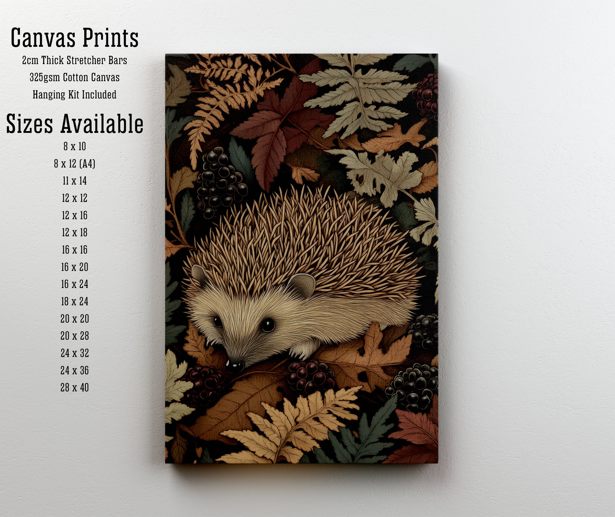 Hedgehog Woodland Foliage Art Print