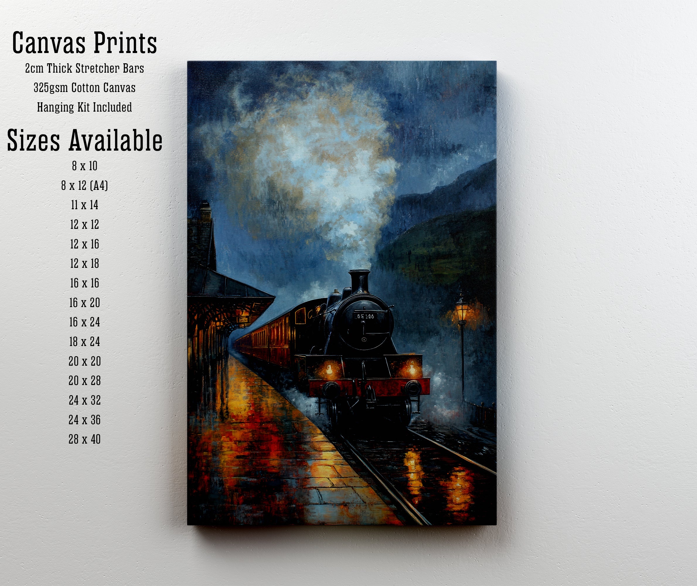 Rainy Steam Train Station Art Print