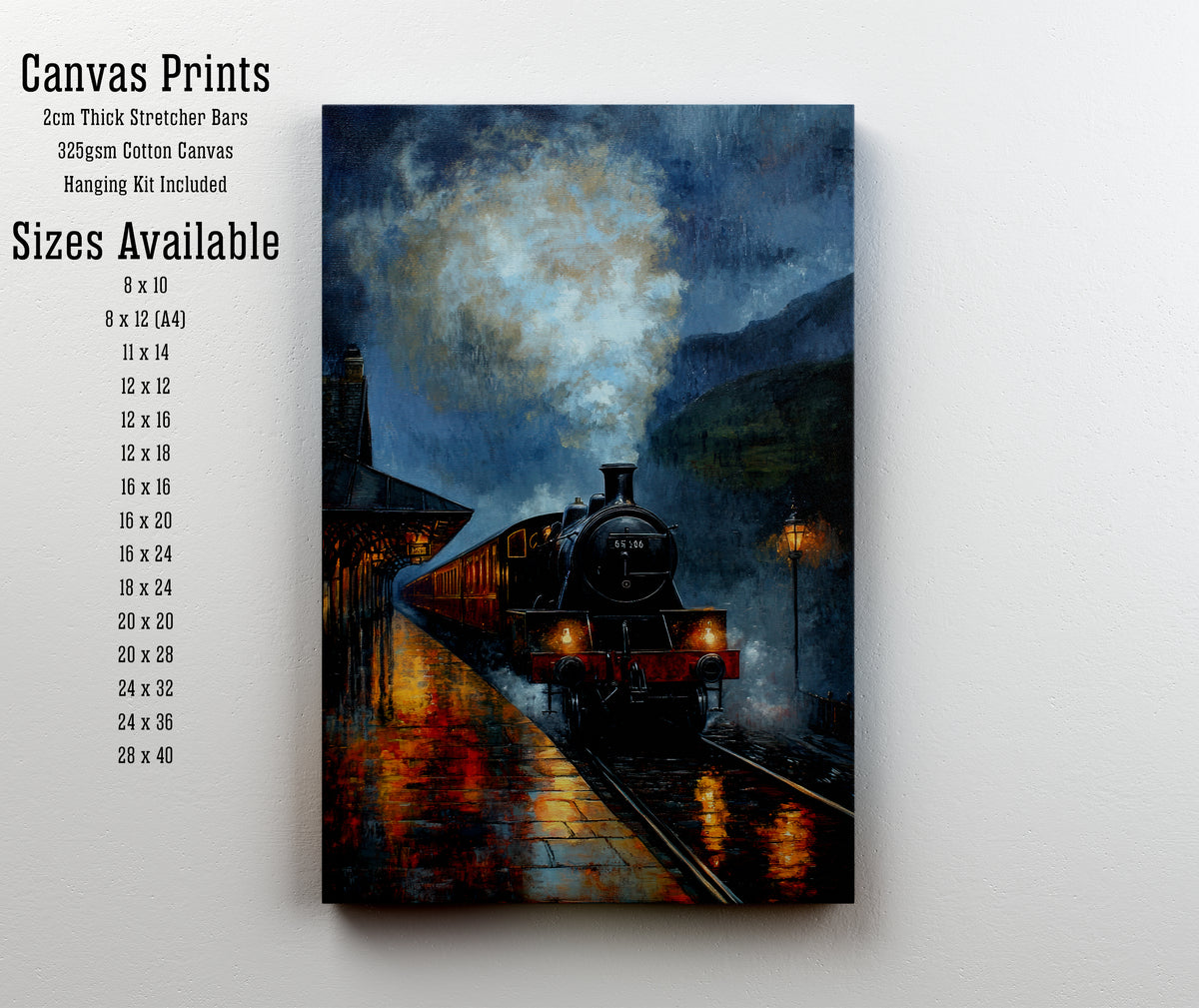 Rainy Steam Train Station Art Print