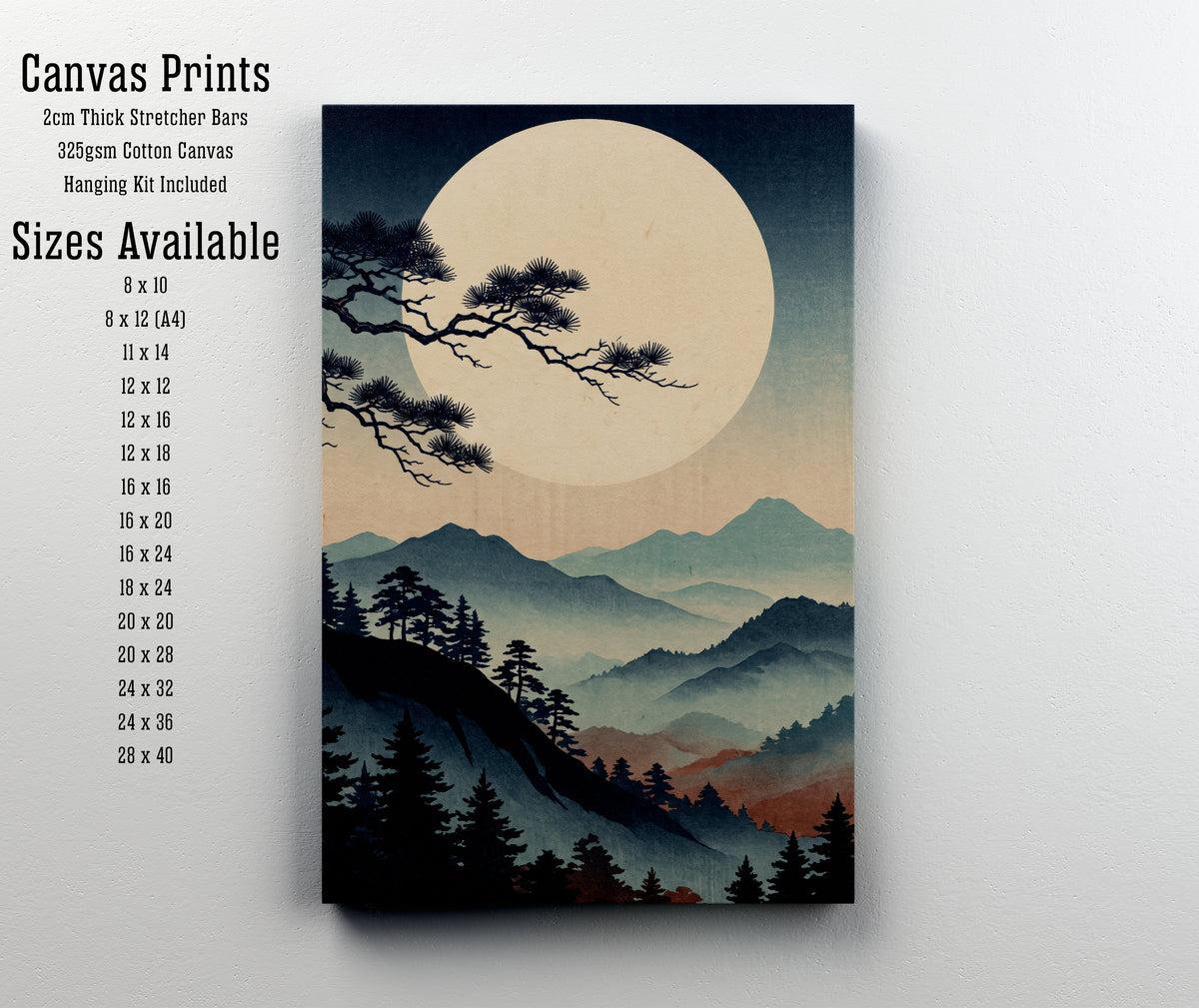 Japanese Moonlit Mountain Art Print