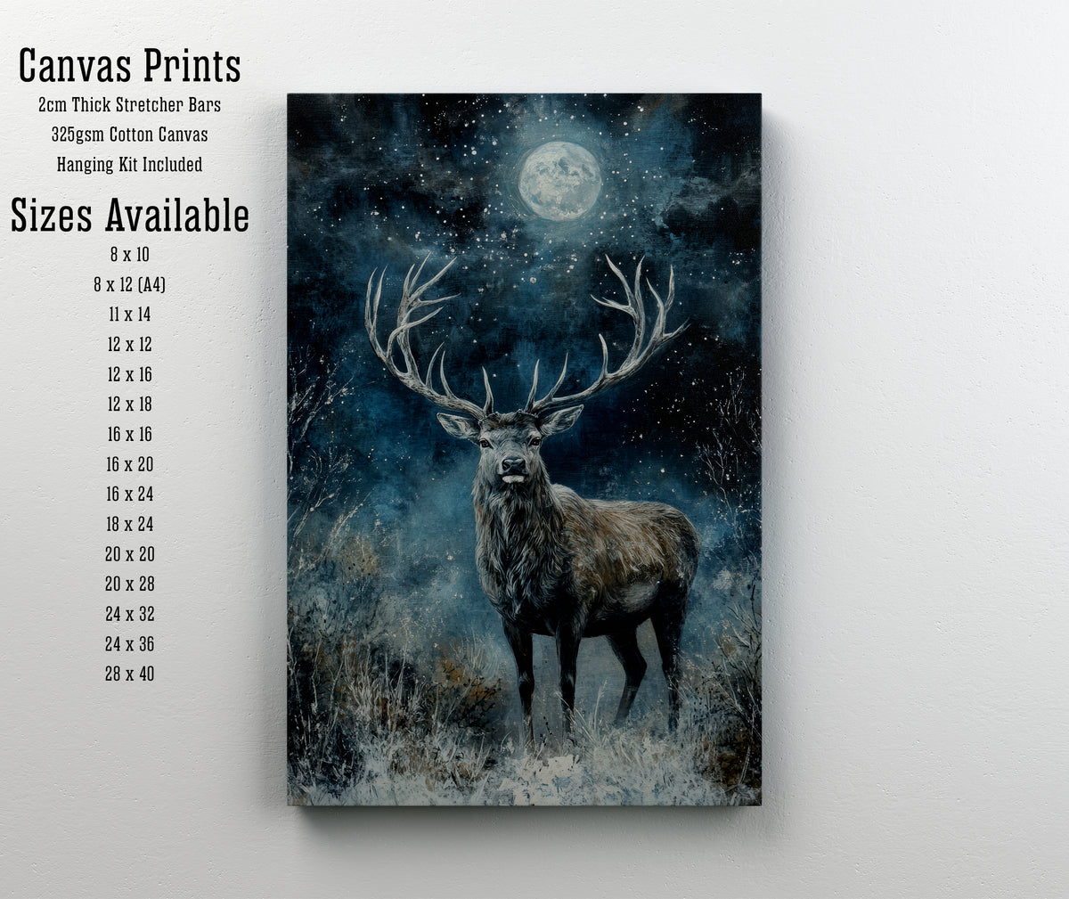 Moonlit Stag Woodland Art Print