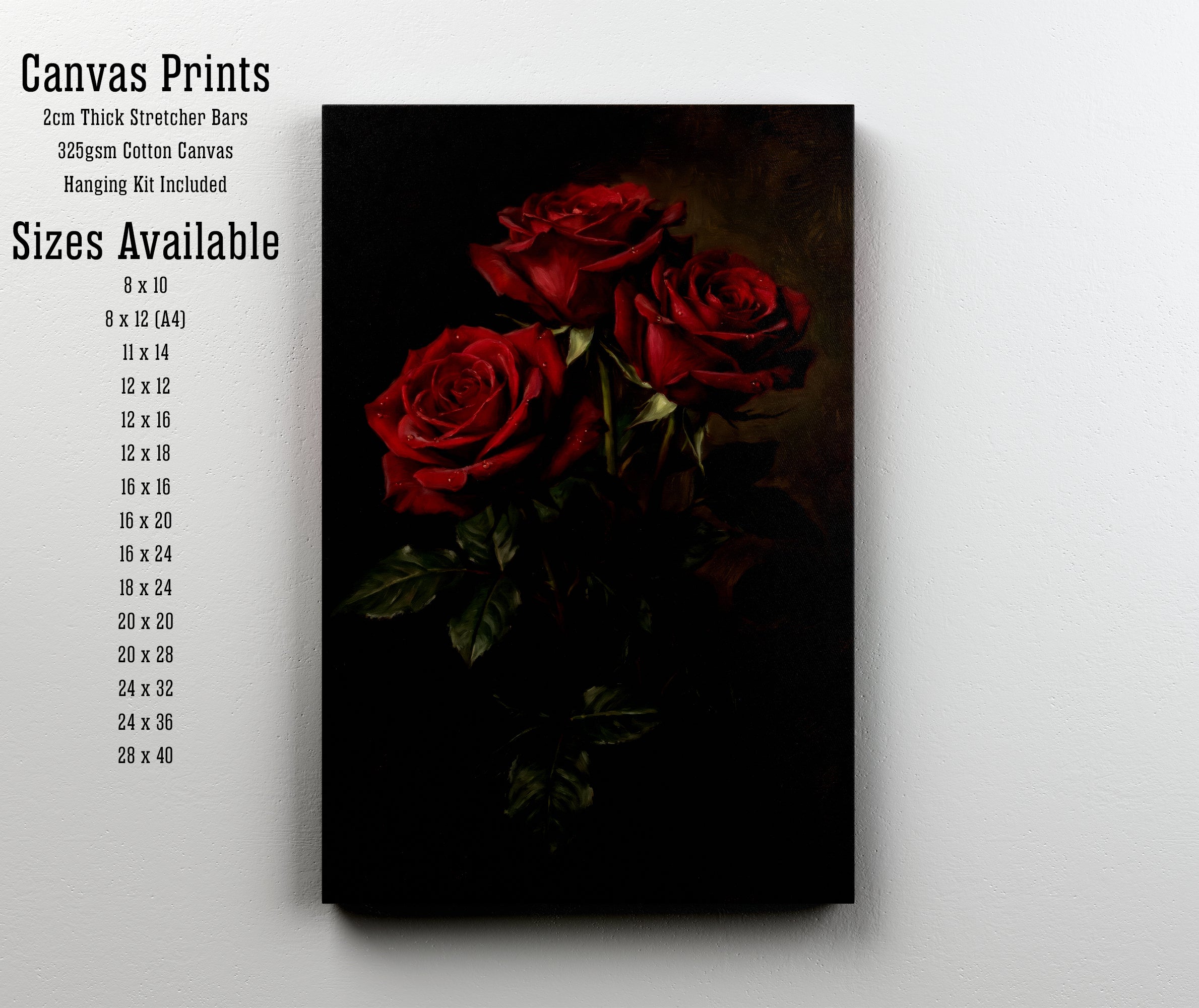 Red Roses Dark Floral Art Print