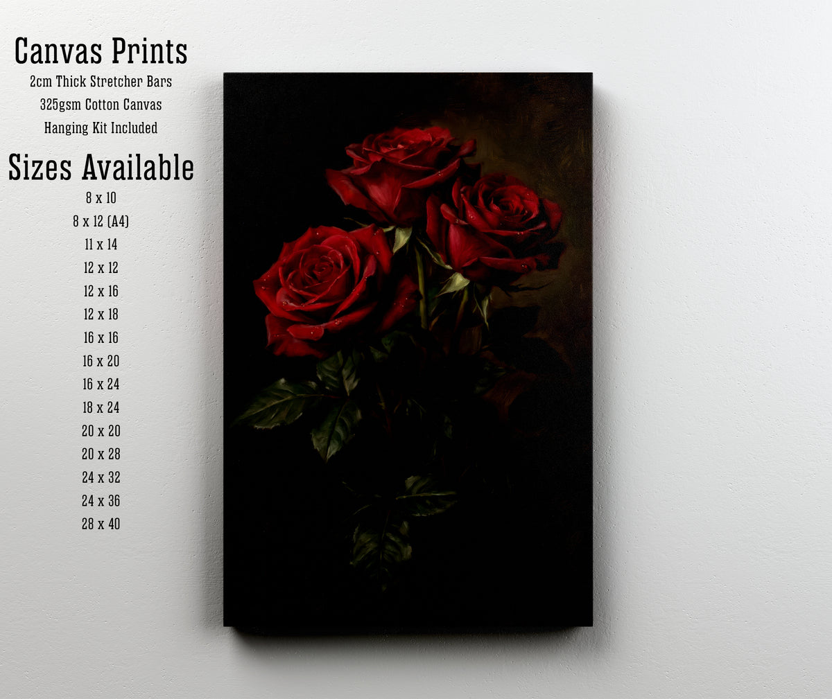 Red Roses Dark Floral Art Print