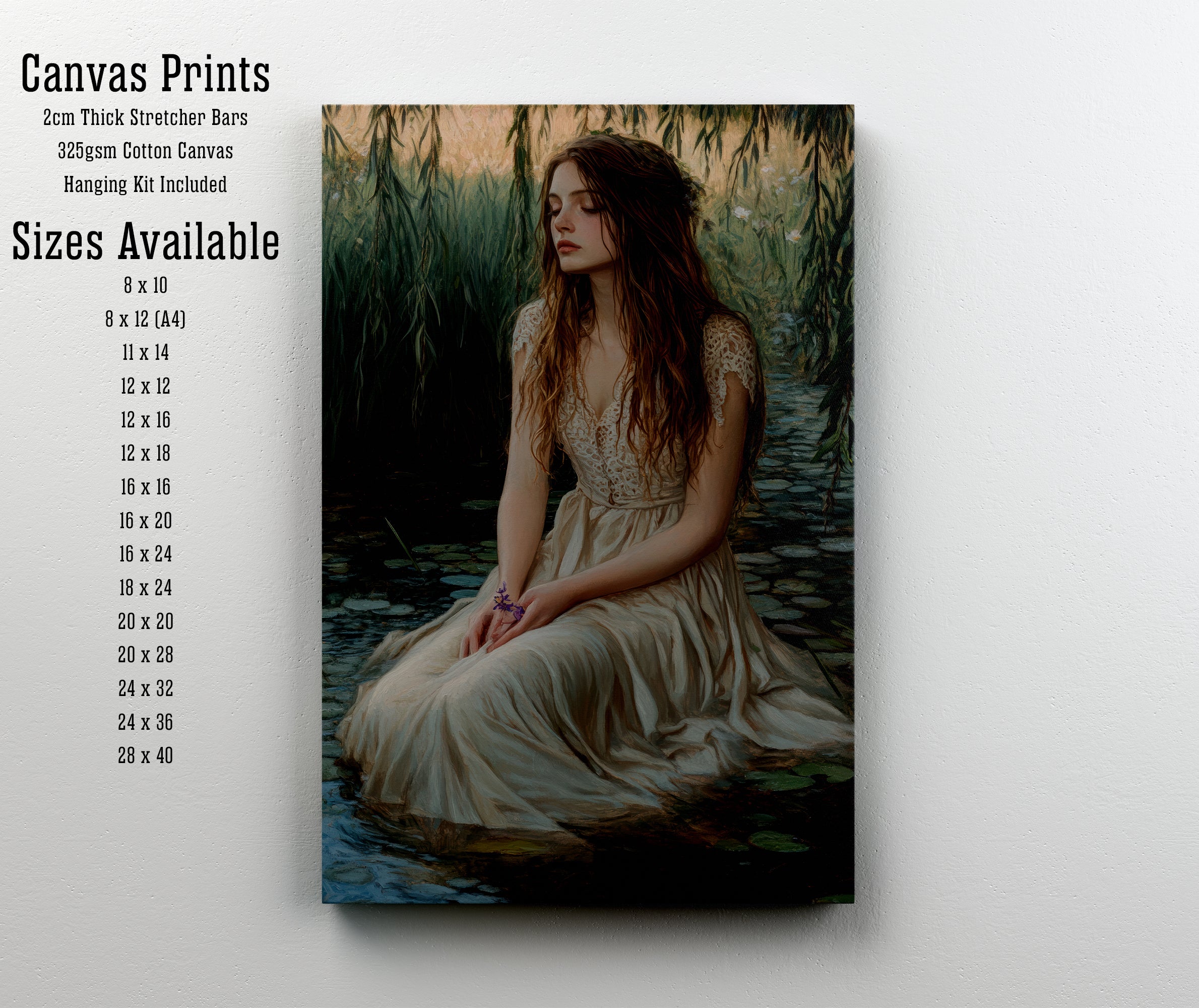 Woman in Pond Romantic Art Print