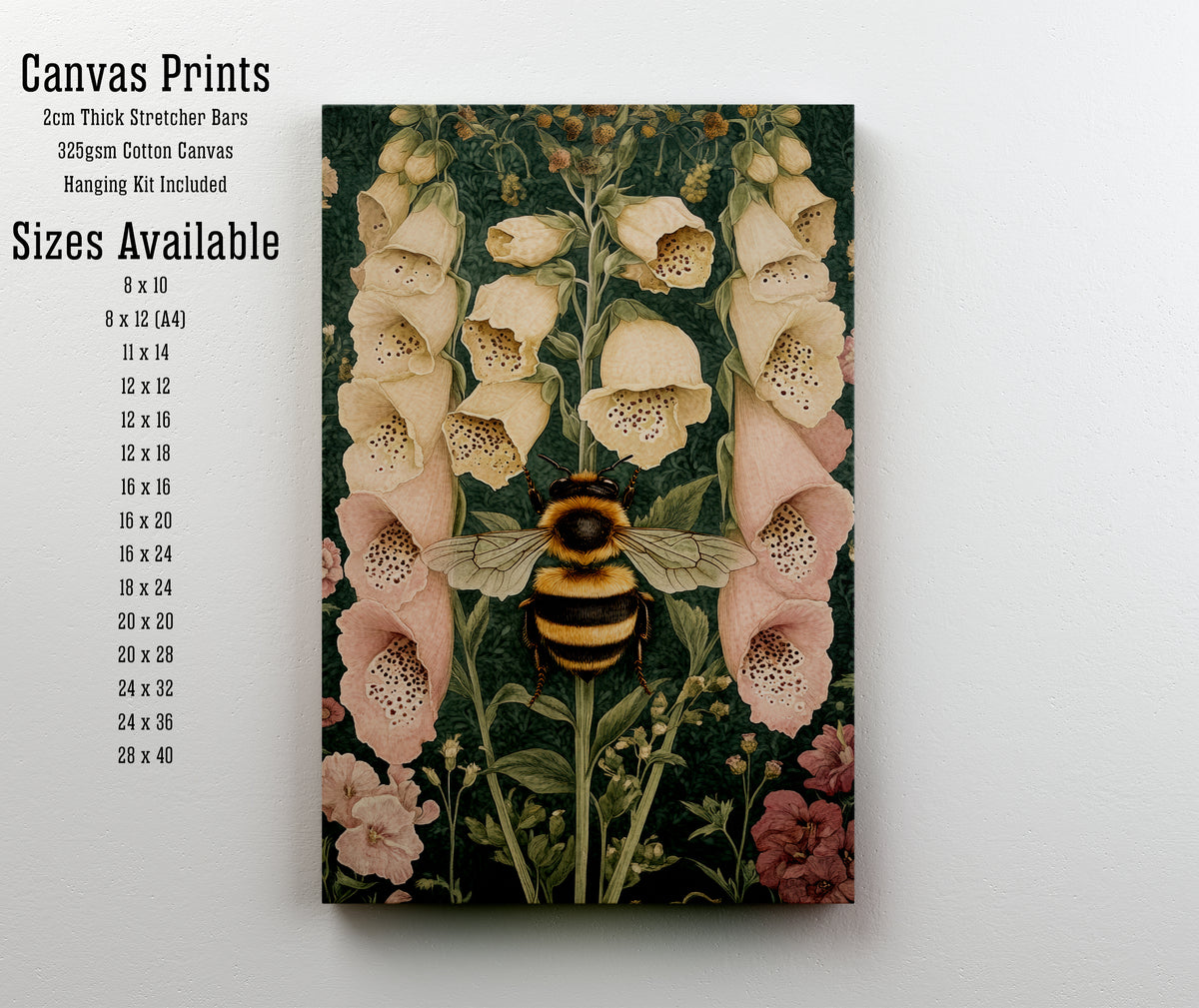Bumblebee Foxglove Botanical Art Print