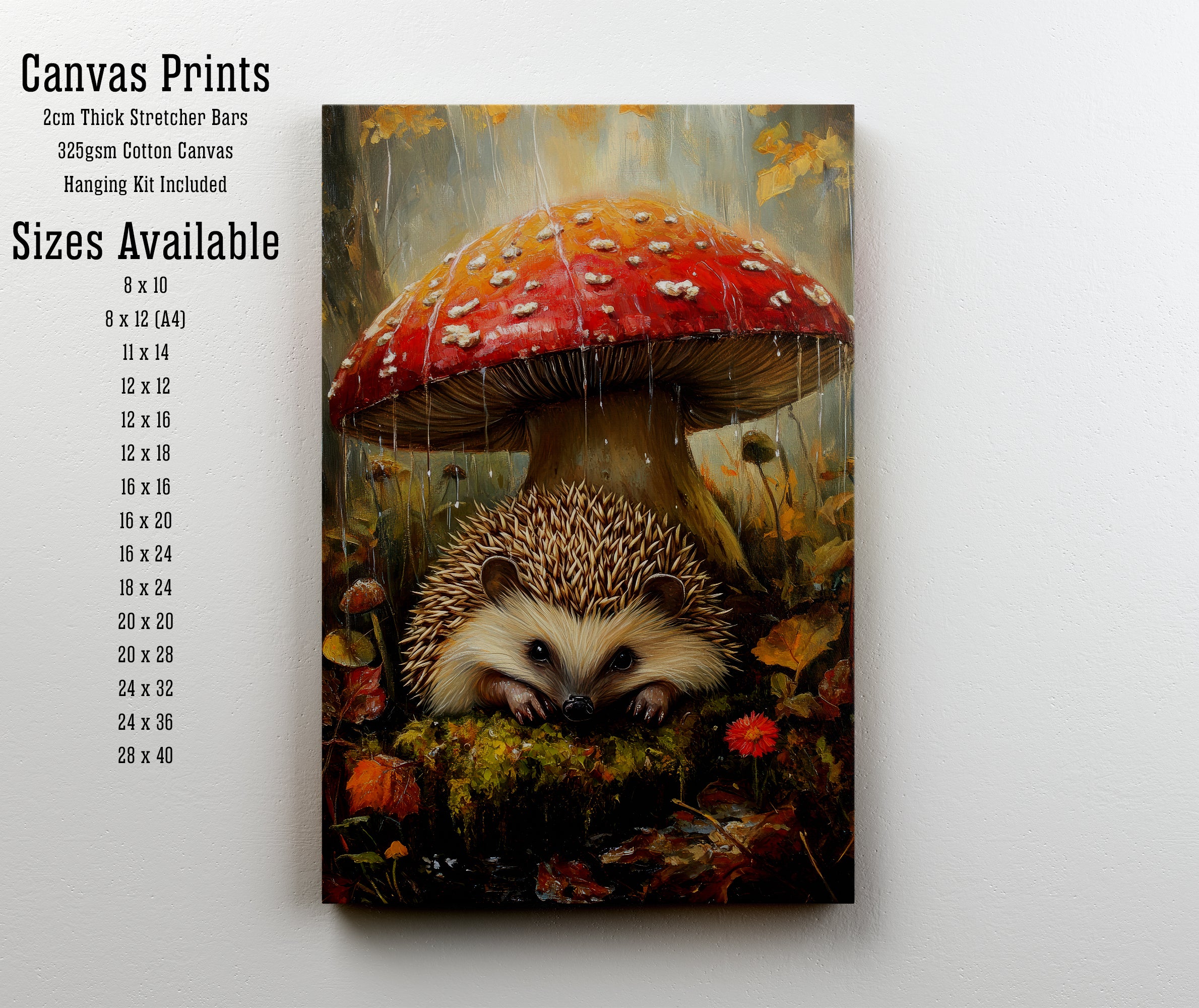 Hedgehog Under Mushroom Art Print