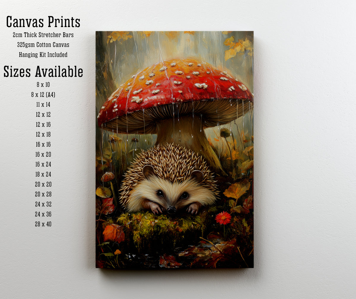 Hedgehog Under Mushroom Art Print