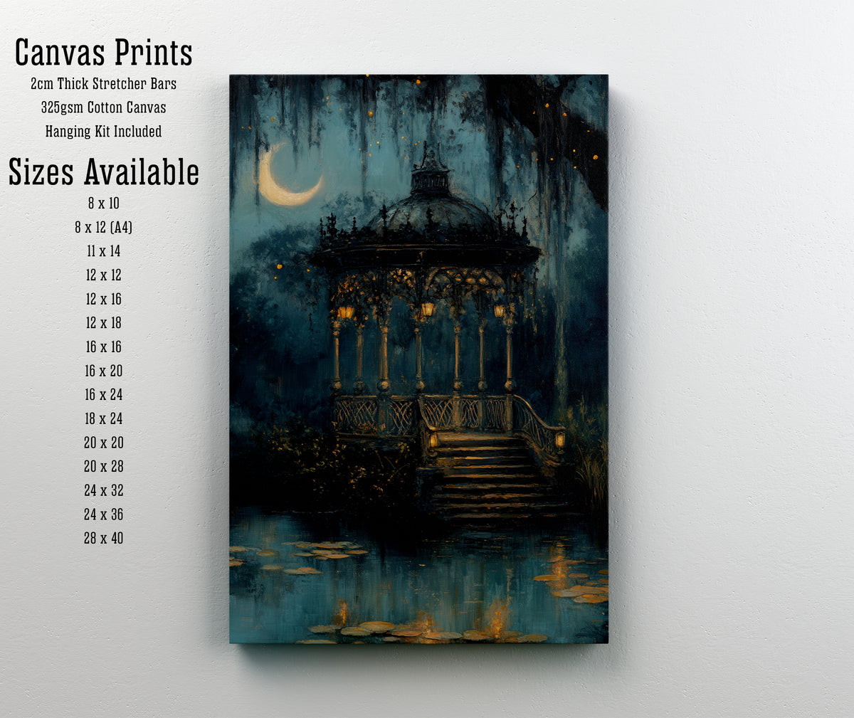 Moonlit Garden Gazebo Art Print