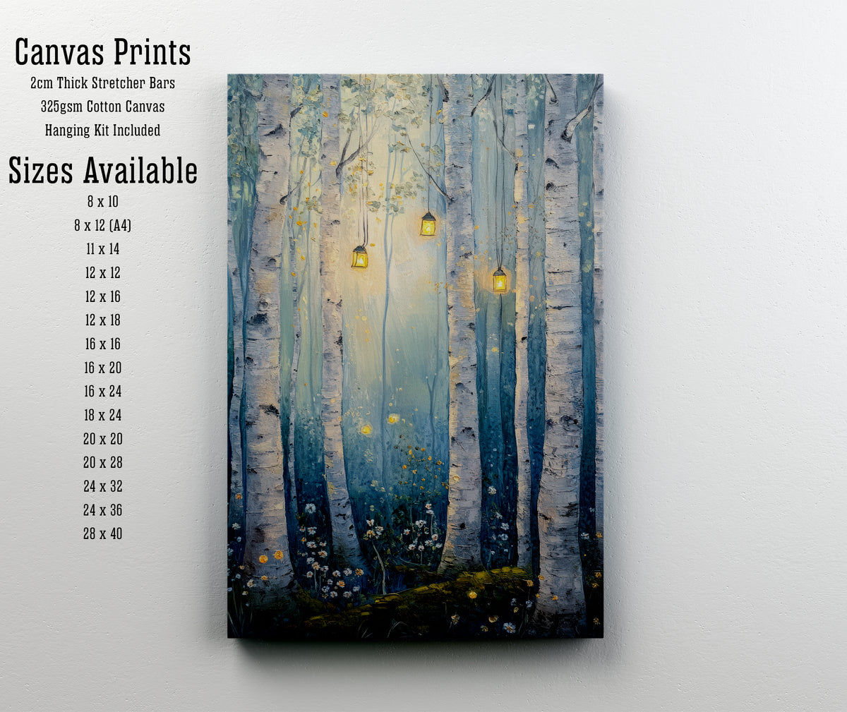 Enchanted Birch Forest Lantern Art Print