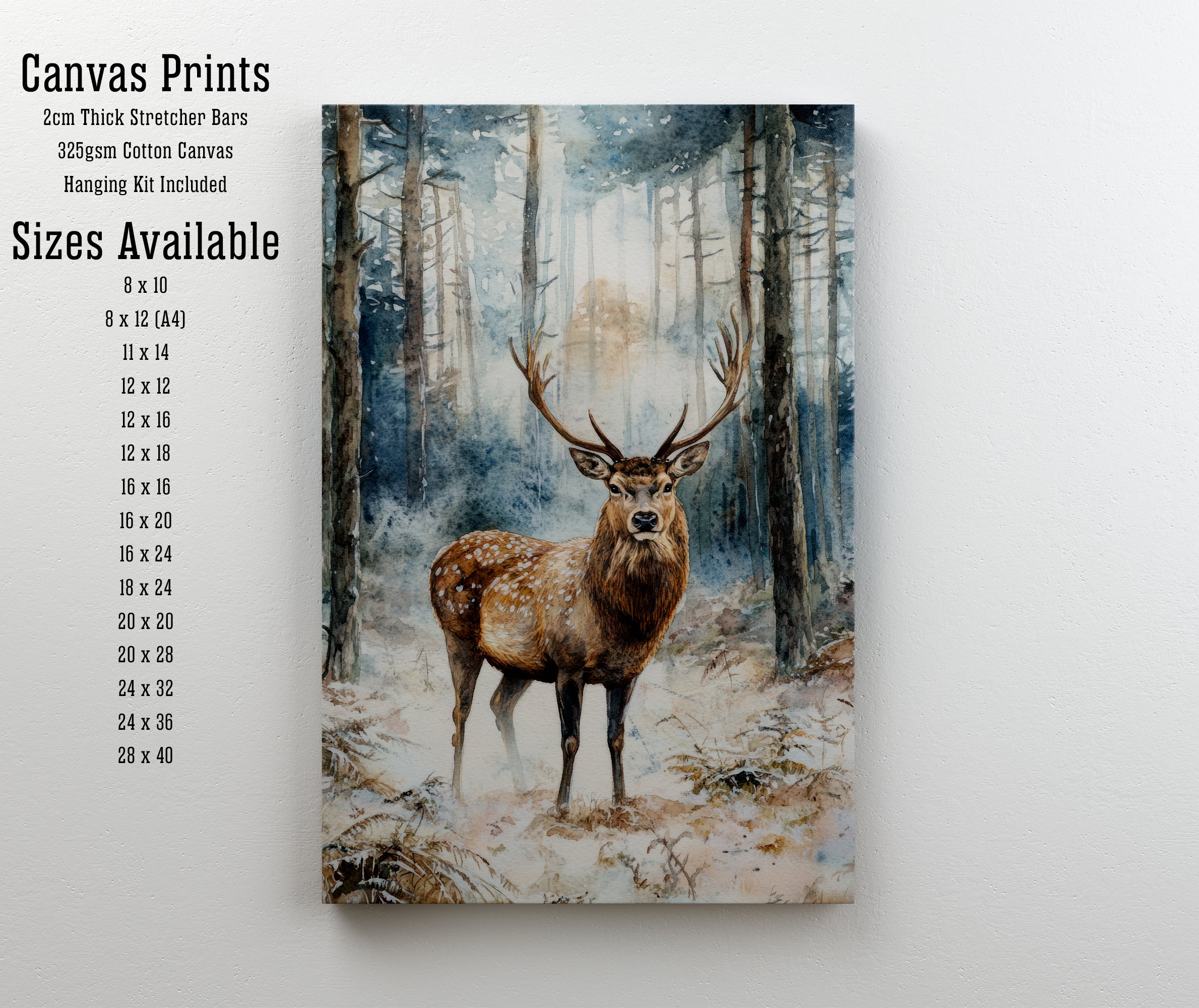 Winter Stag Woodland Art Print