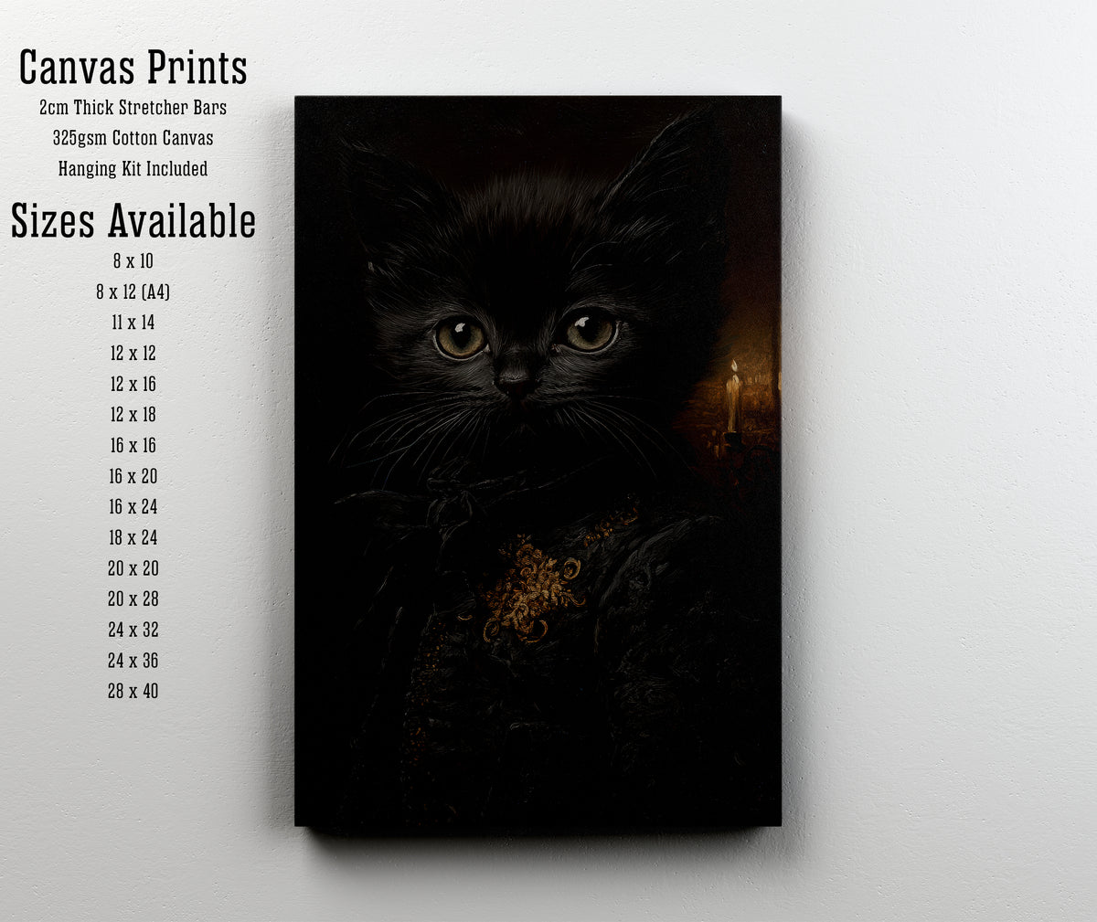 Gothic Black Cat Portrait Art Print