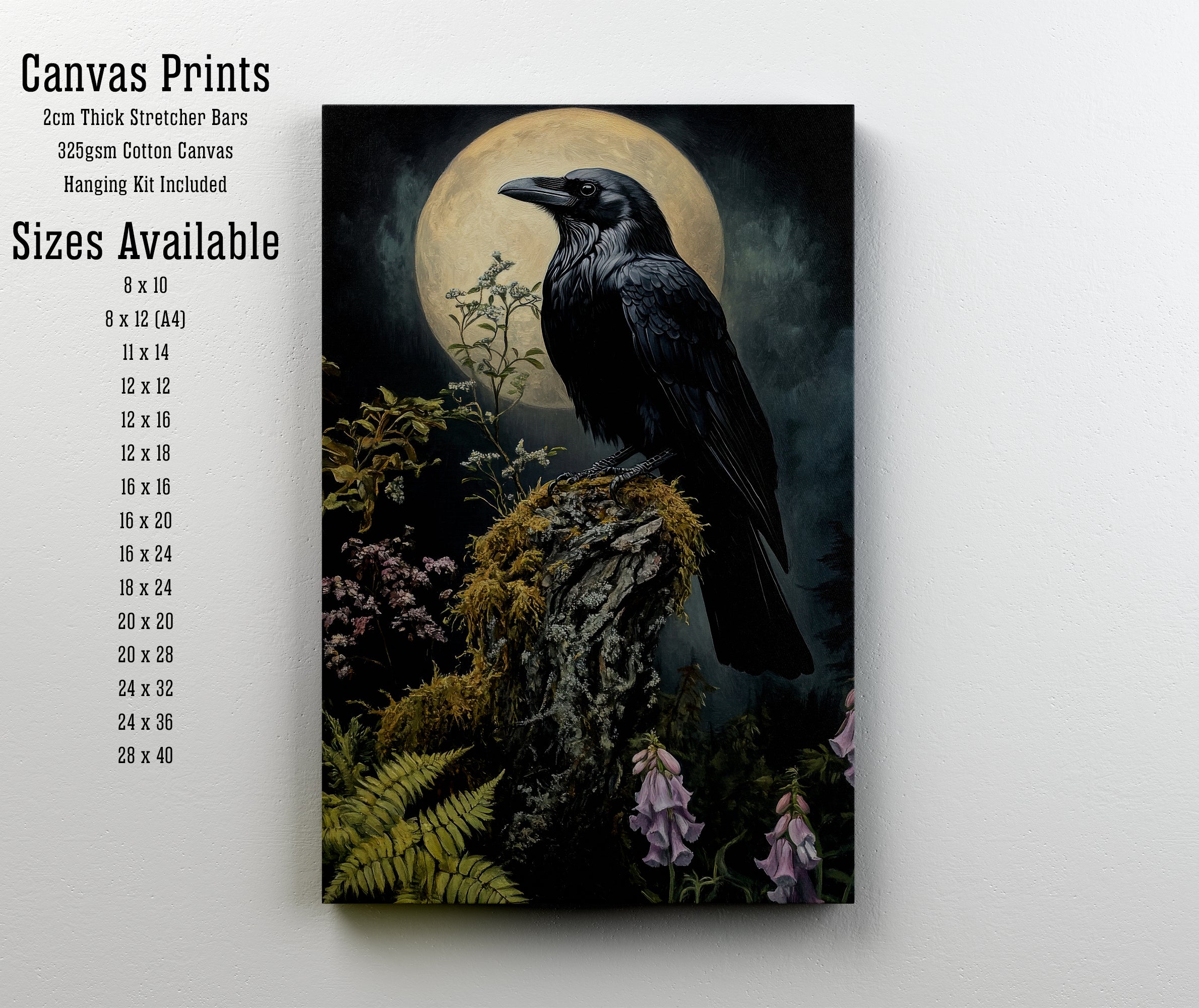 Raven Moonlit Botanical Art Print