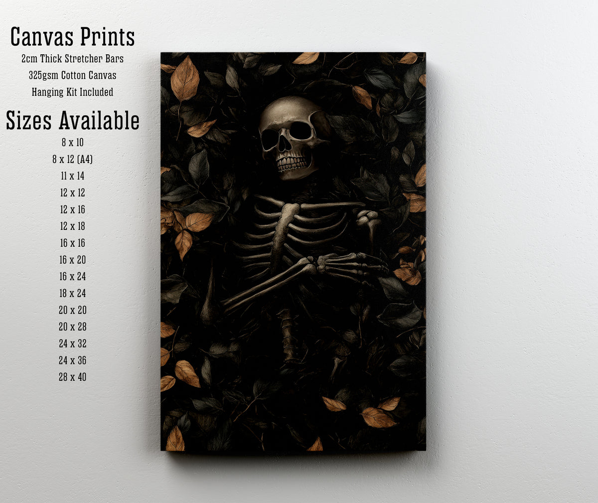 Skeleton Among Leaves Art Print