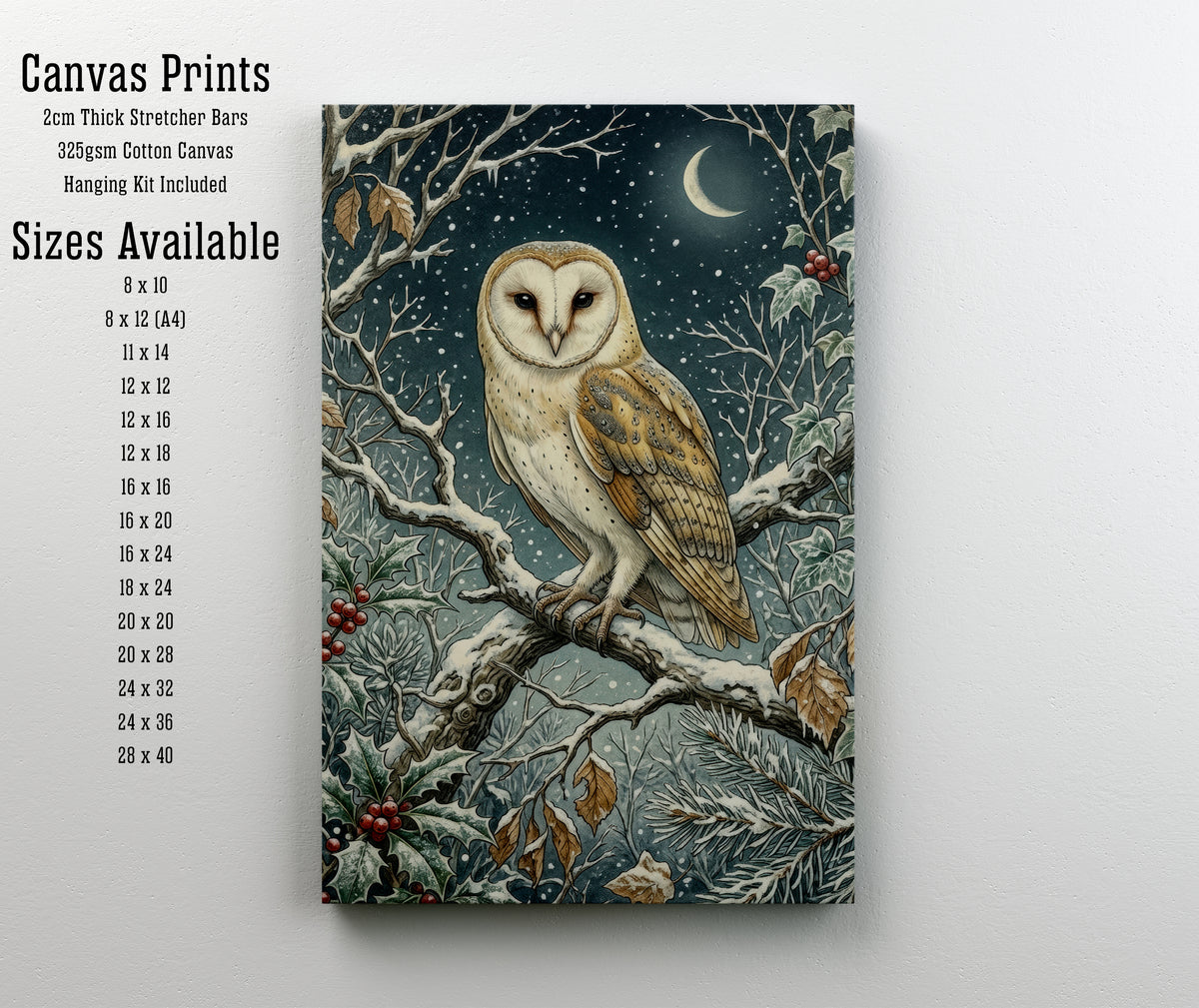 Snowy Barn Owl Winter Art Print