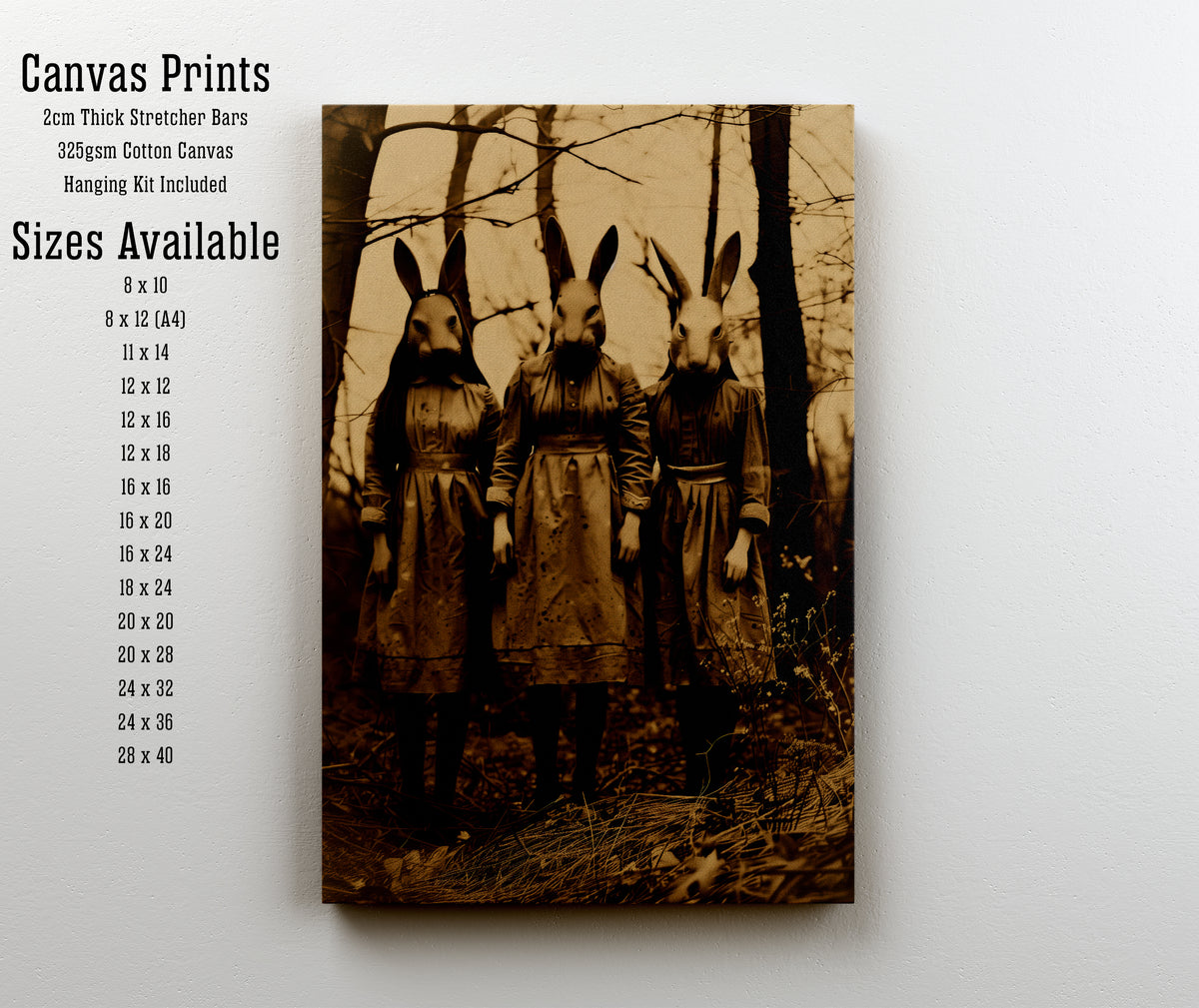 Three Rabbit Girls Dark Academia Art Print