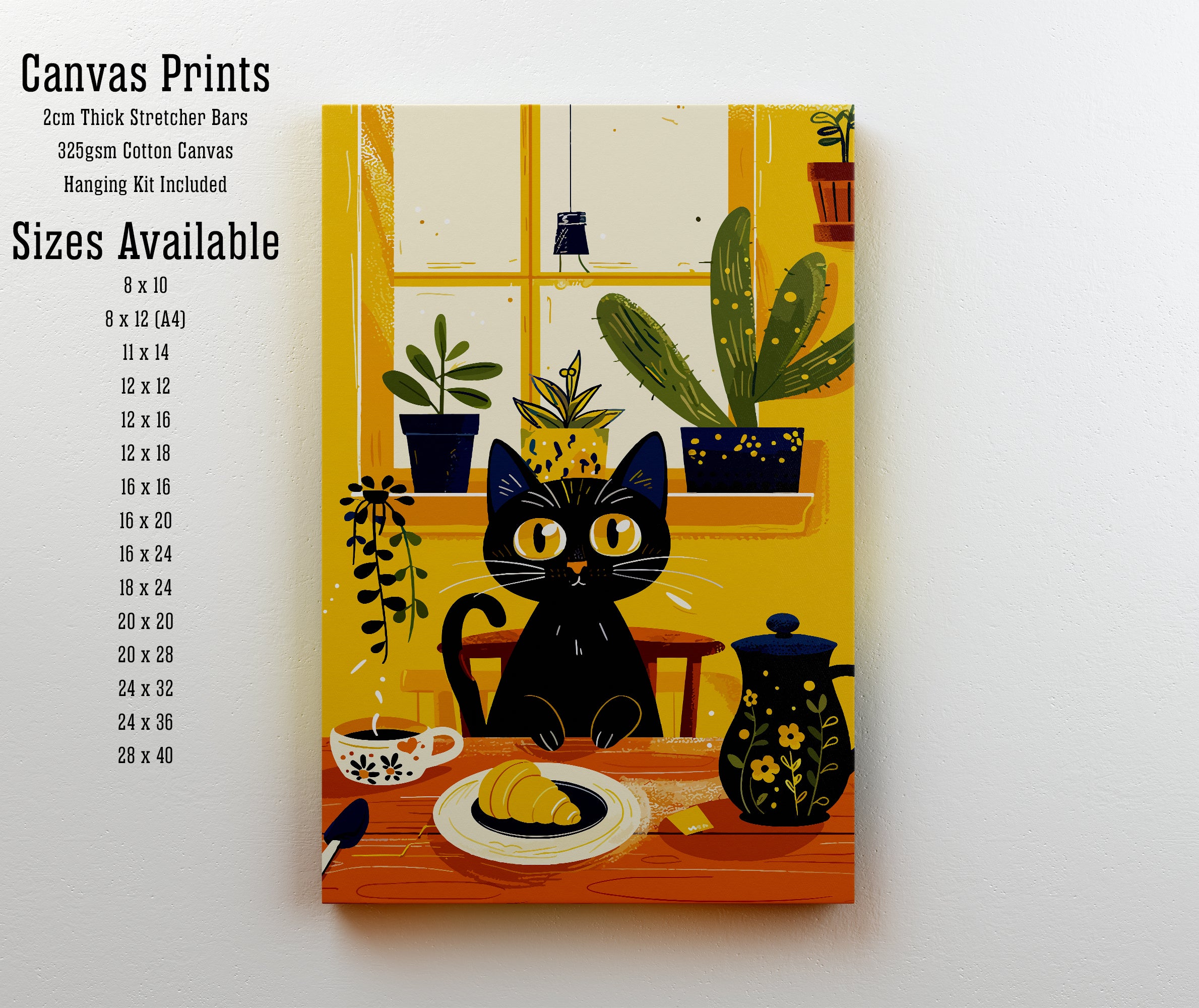 Black Cat Breakfast Art Print