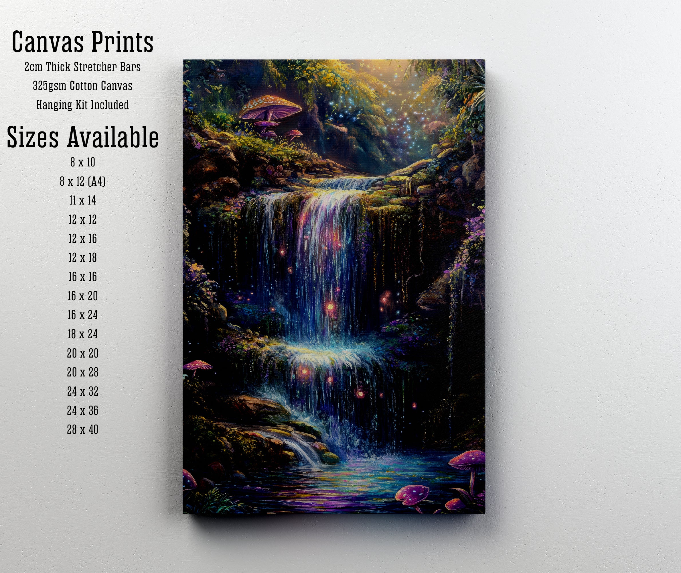 Enchanted Waterfall Mushroom Art Print