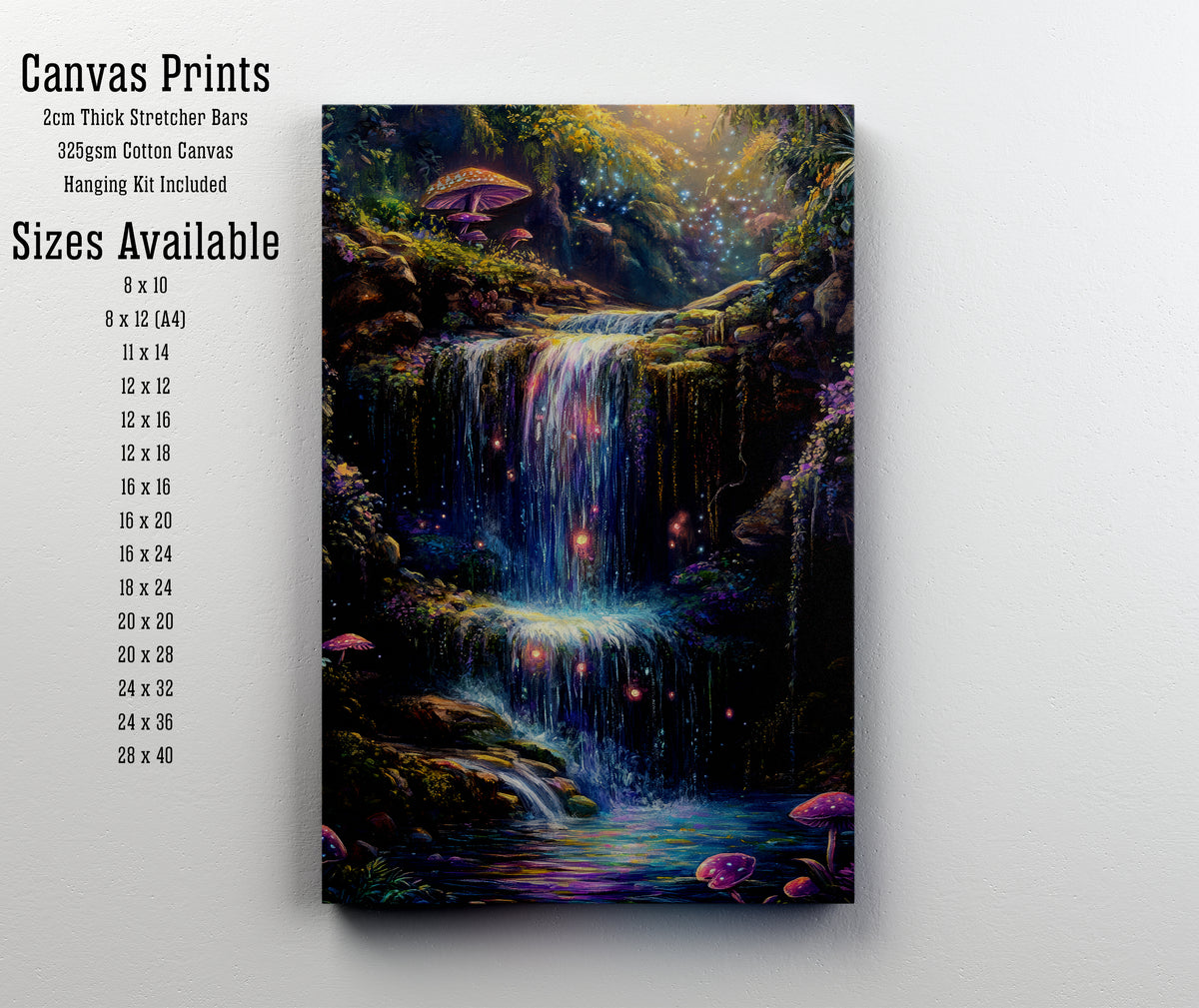 Enchanted Waterfall Mushroom Art Print
