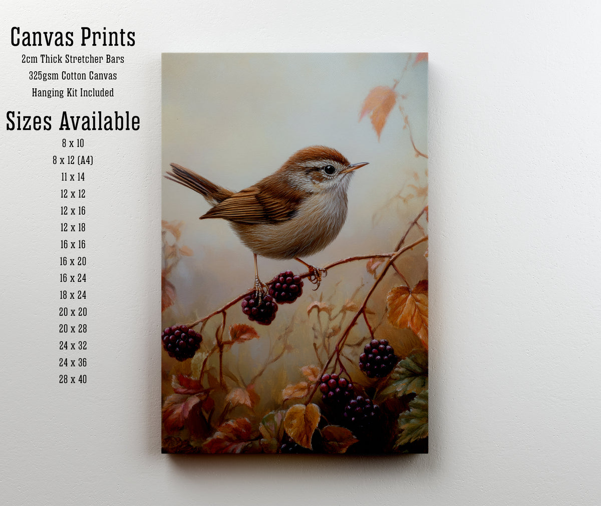 Wren and Blackberry Botanical Art Print