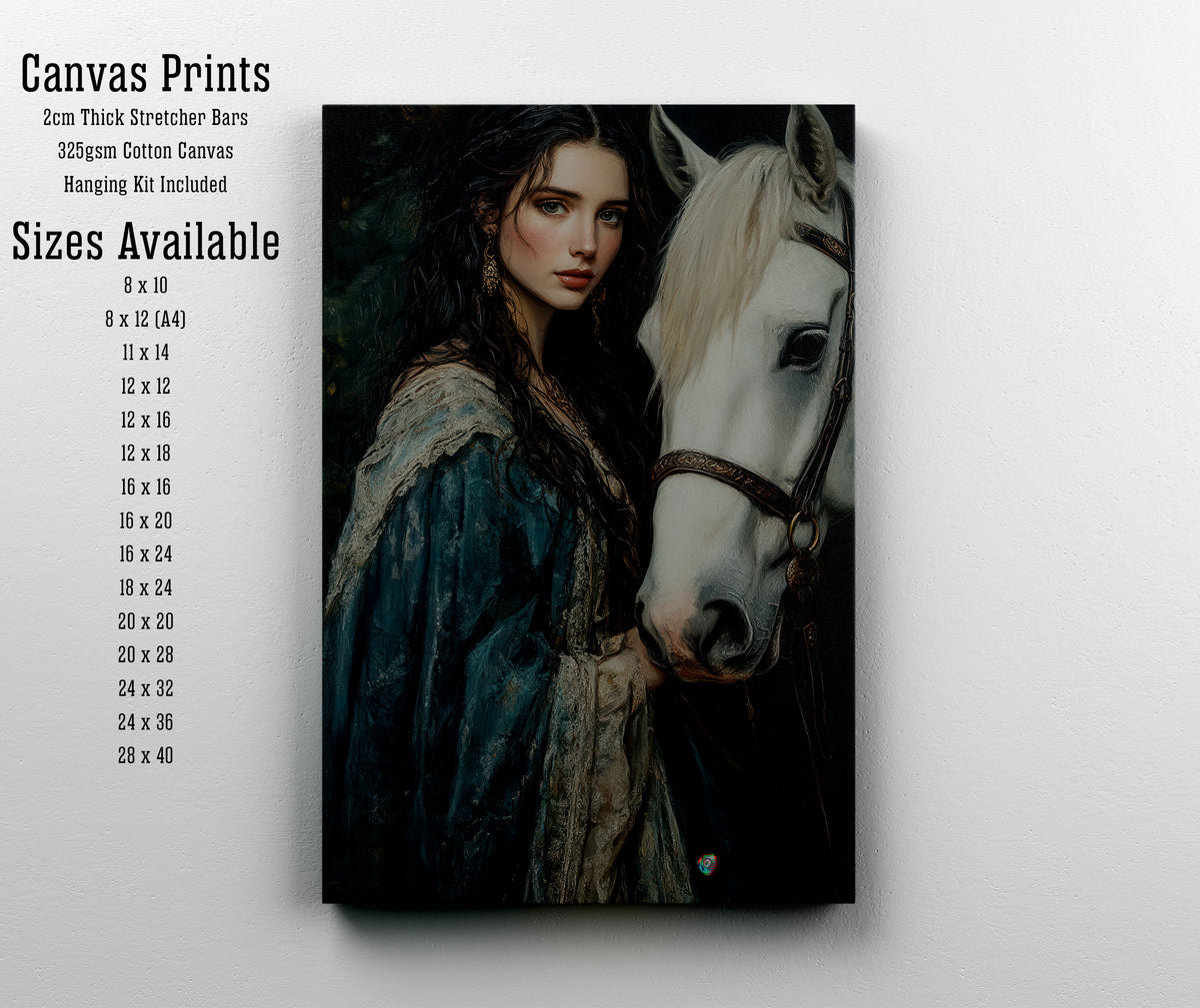Woman and White Horse Fantasy Art Print