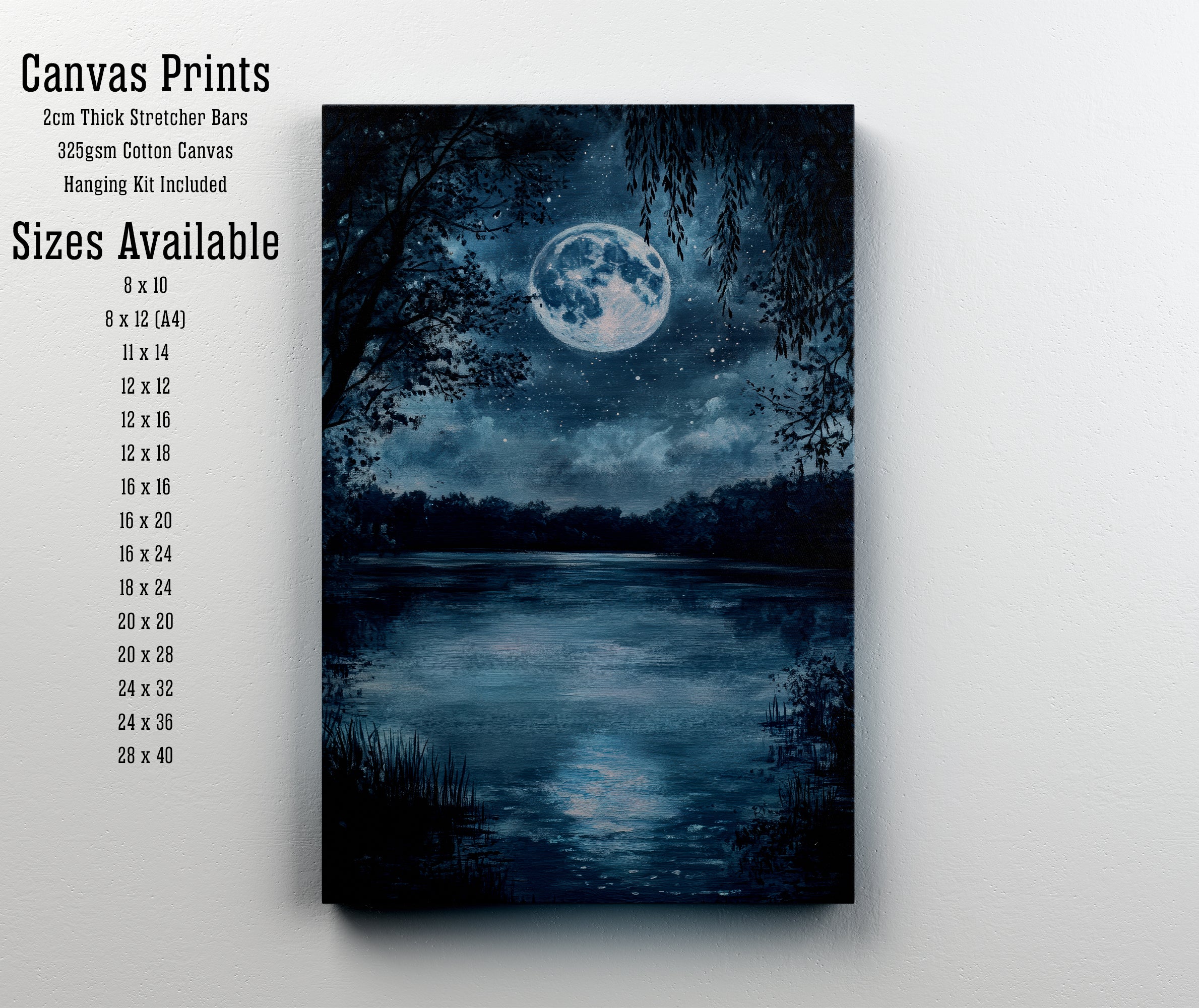 Moonlit Forest Lake Art Print