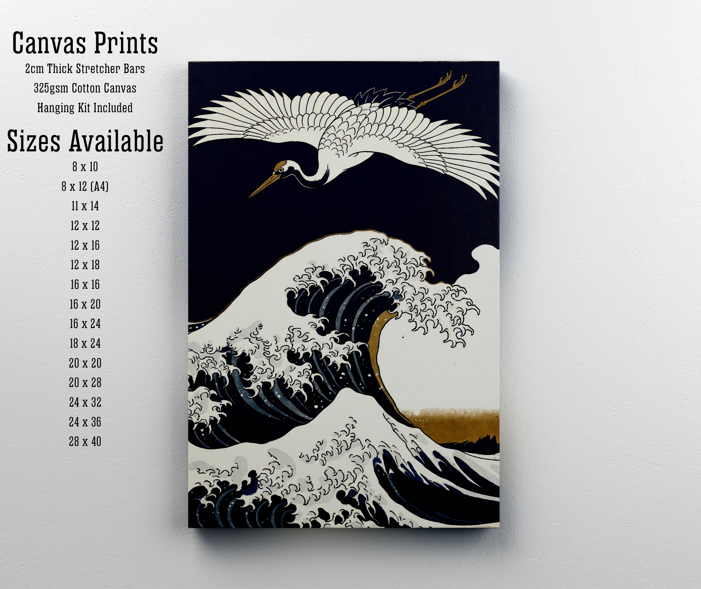 Japanese Heron and Wave Art Print