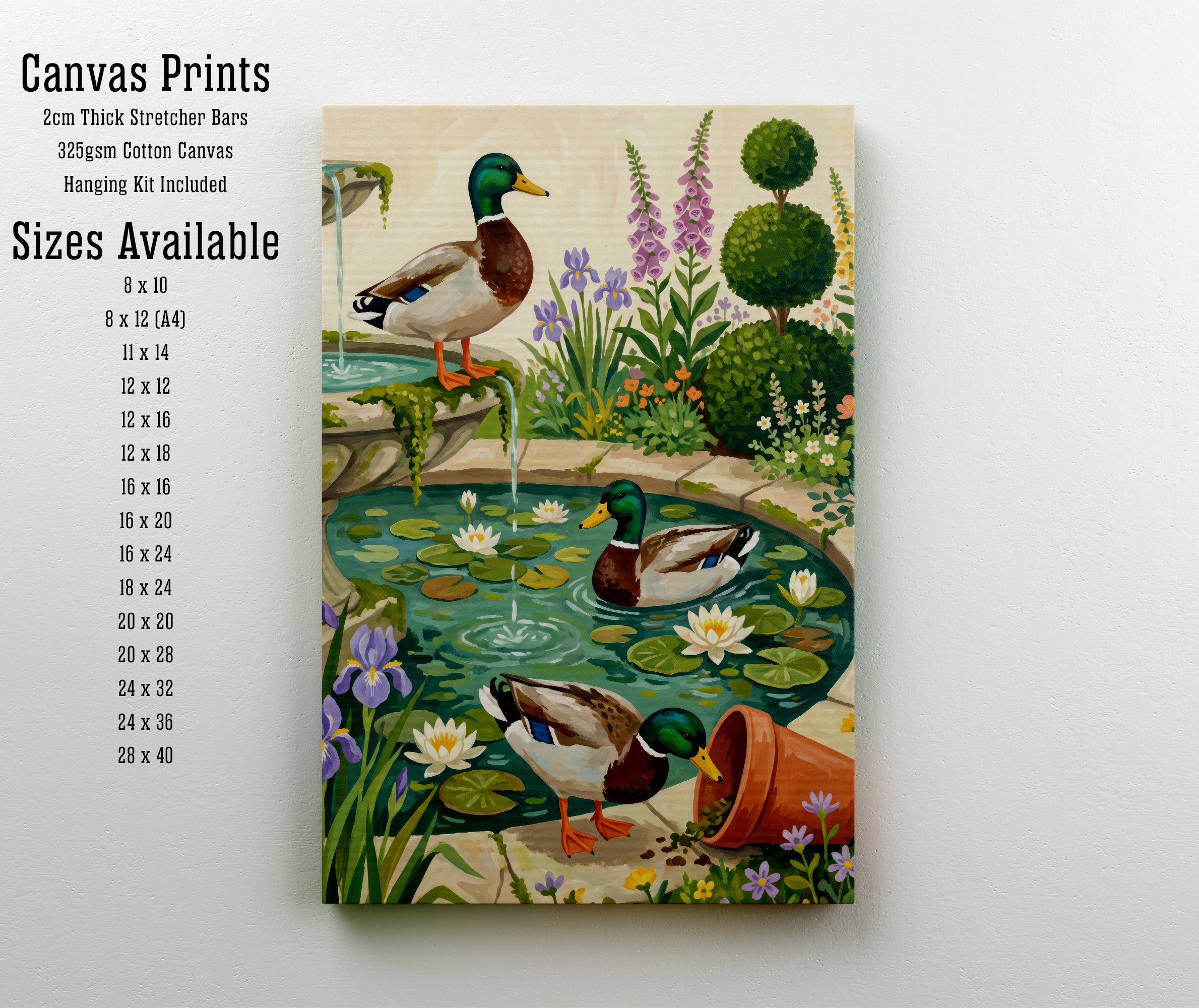 Ducks in Garden Pond Art Print