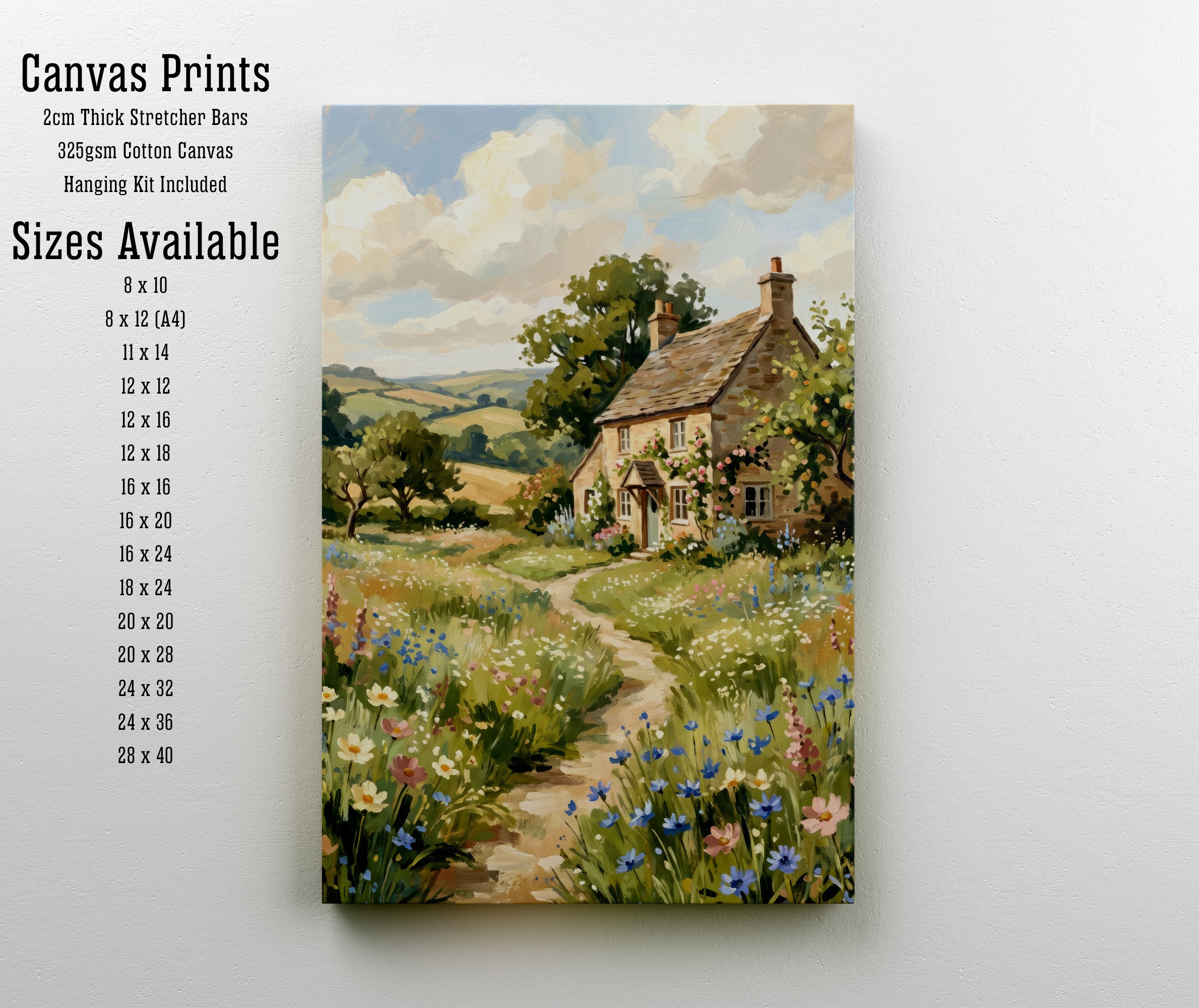 Cottage Meadow Landscape Art Print