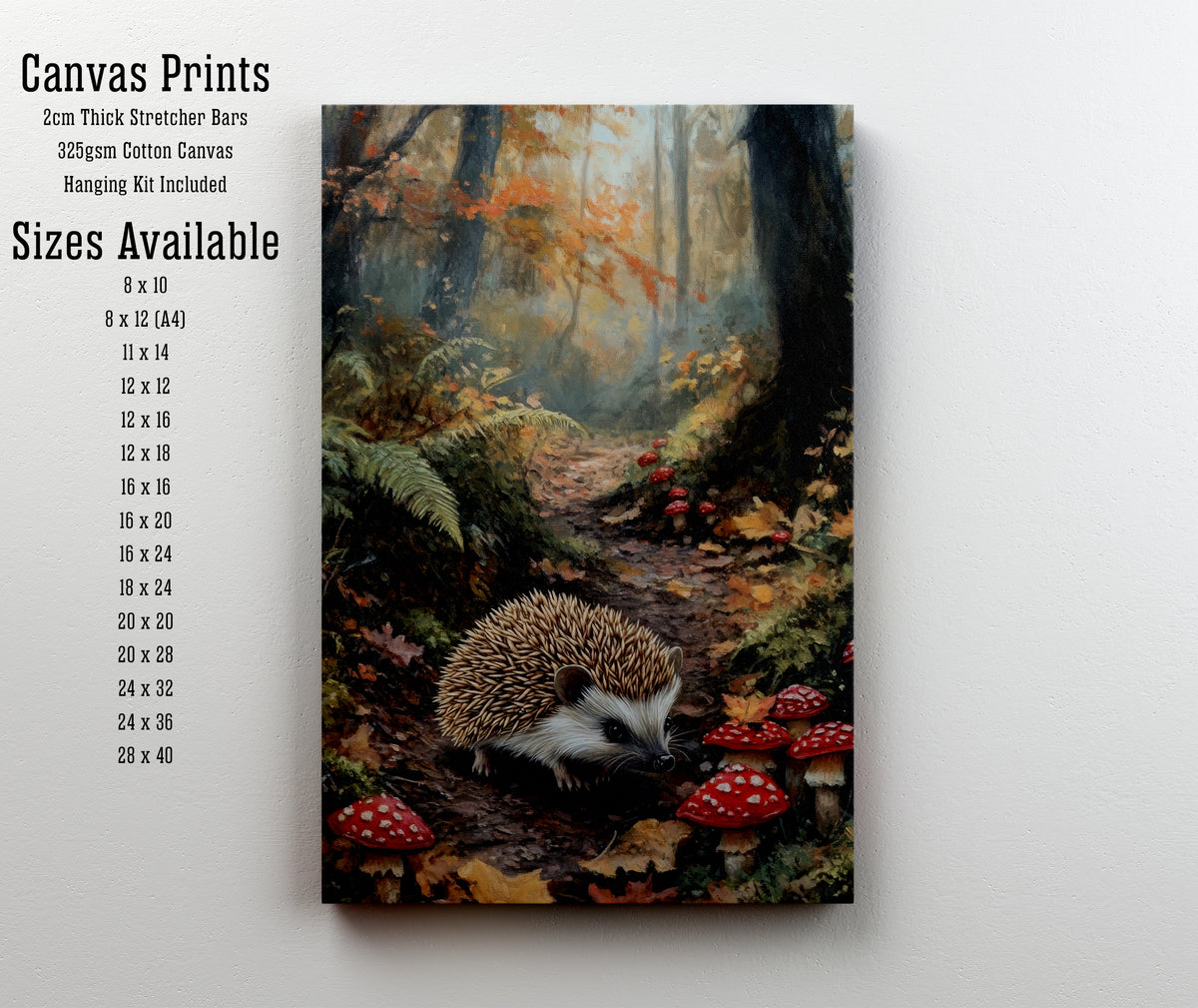 Hedgehog Woodland Mushroom Art Print