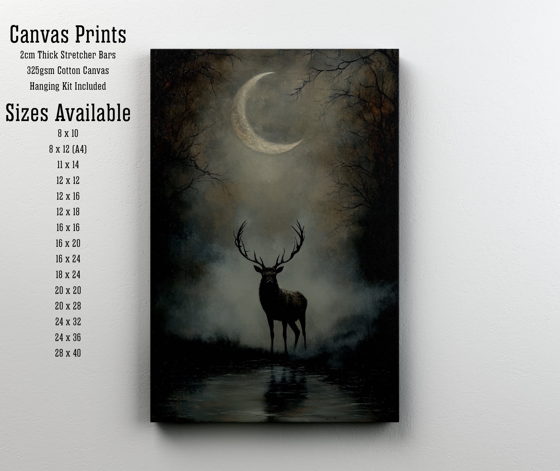 Moonlit Stag Dark Forest Art Print