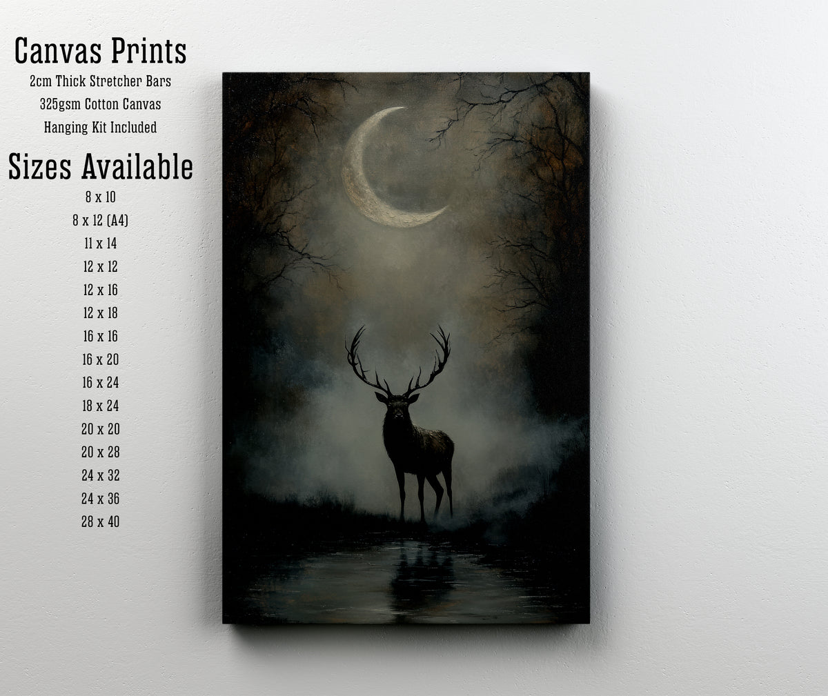 Moonlit Stag Dark Forest Art Print
