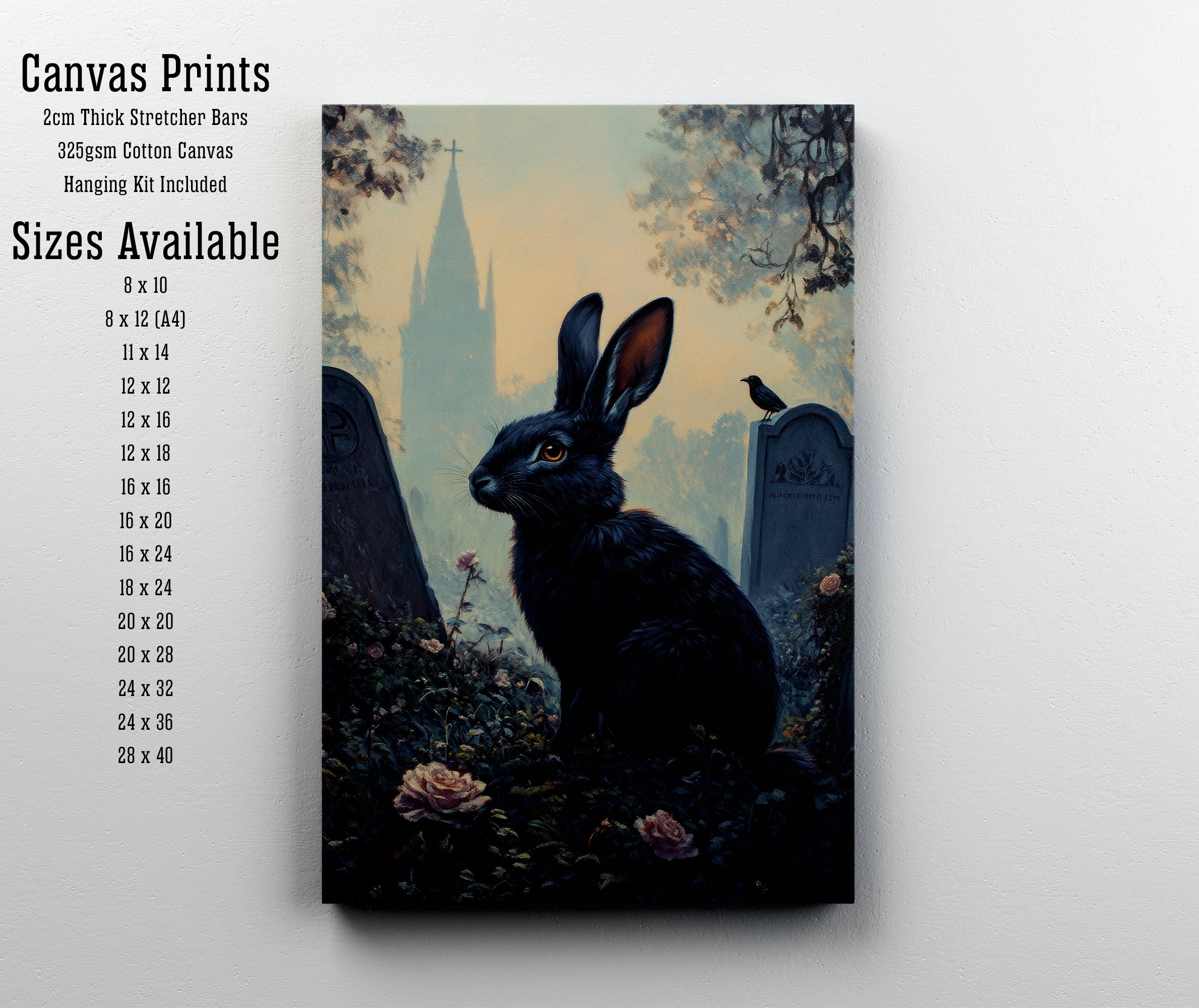 Gothic Black Rabbit Graveyard Art Print
