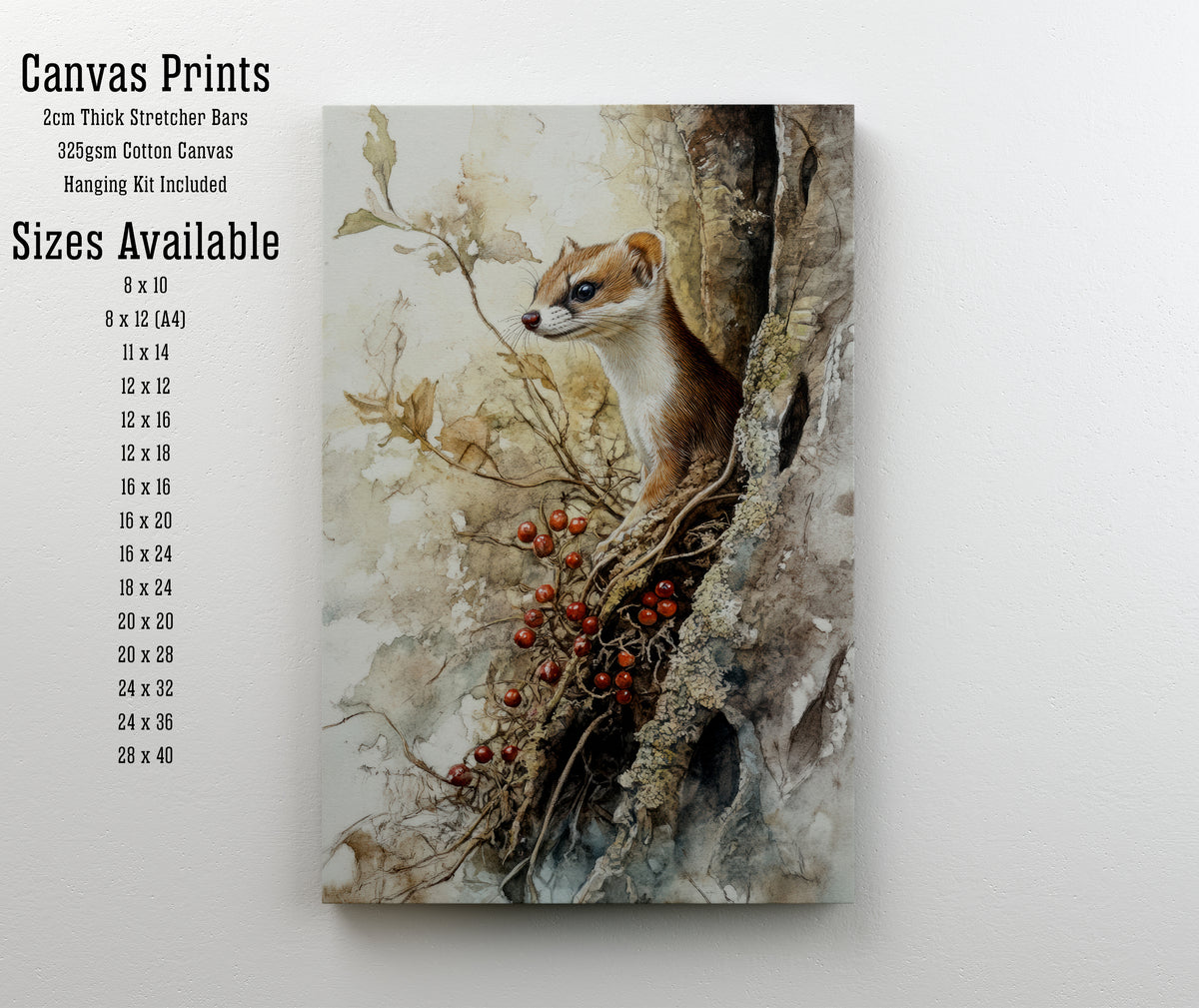 Stoat Woodland Watercolour Art Print
