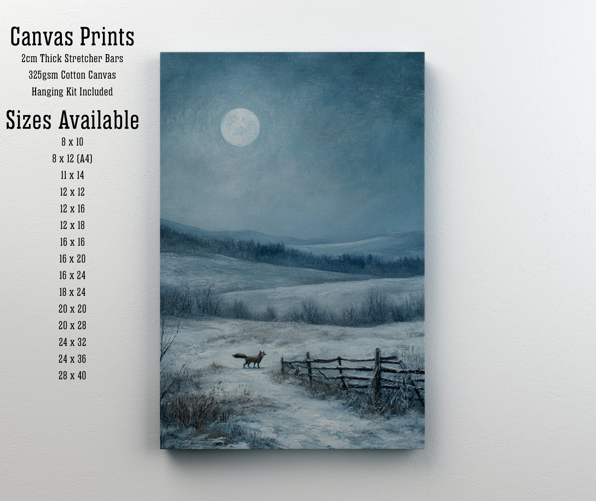 Moonlit Fox Winter Landscape Art Print